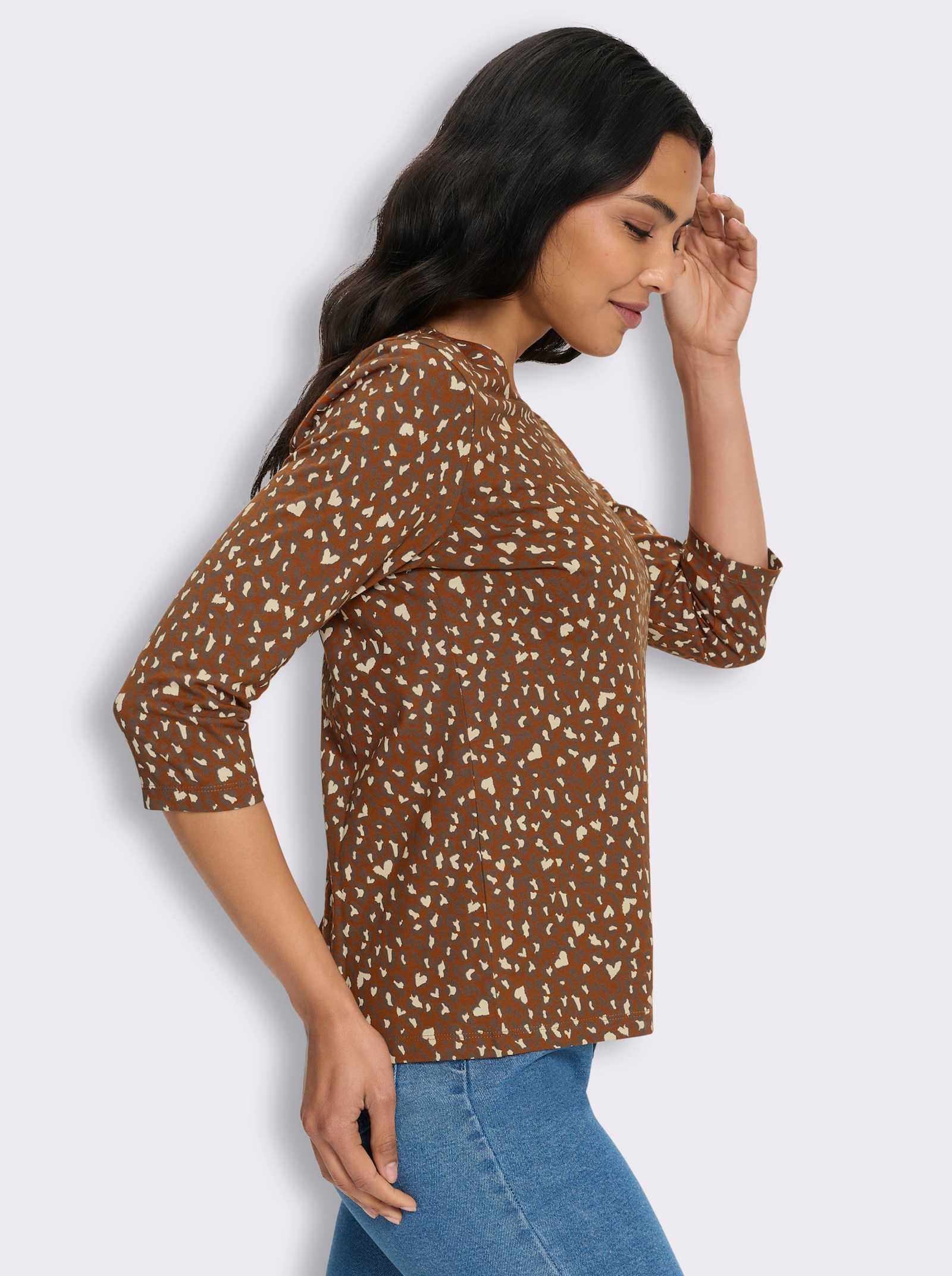 3/4-Arm-Shirt im Mustermix - cognac-sand-bedruckt