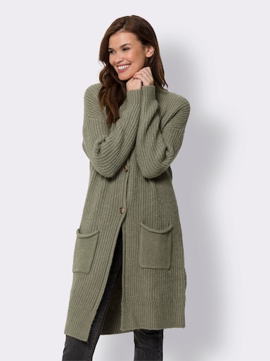 heine Strickjacke mit aufgesetzten Taschen - khaki-meliert