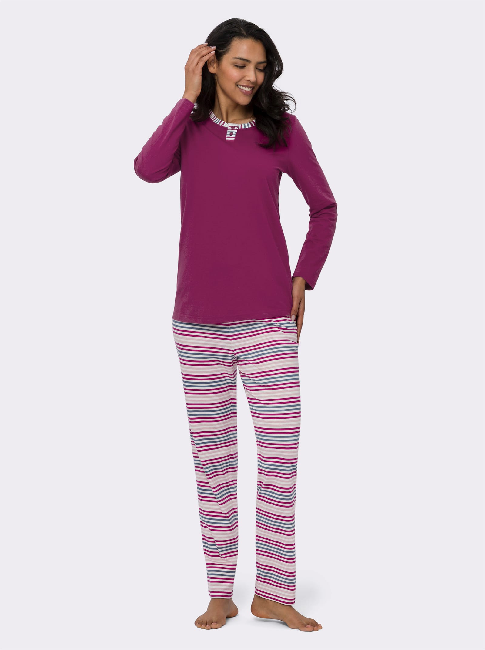 Schlafanzug mit langer Hose - malve-ecru