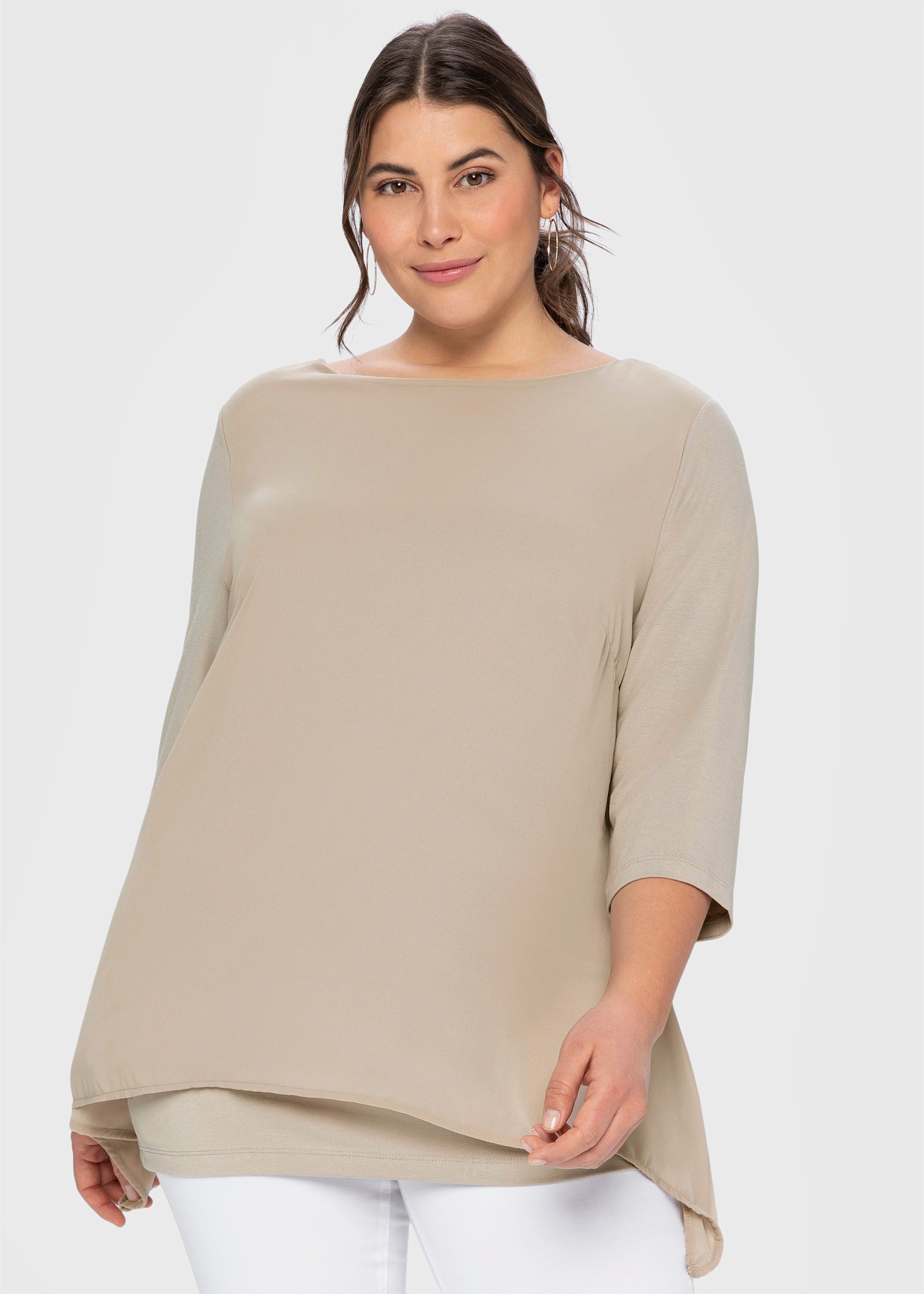 sheego Blusenshirt mit Zipfelsaum - beige