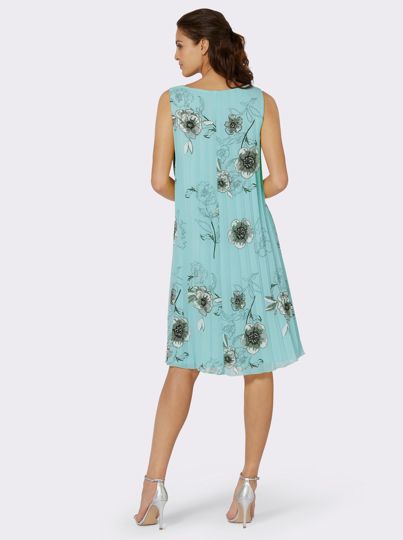 Plisseekleid aus Georgette, gefüttert - mint-grau-bedruckt