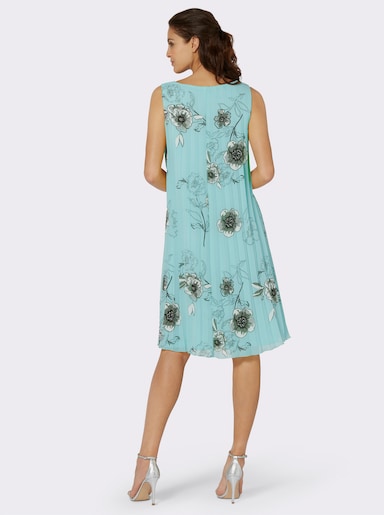 Plisseekleid aus Georgette, gefüttert - mint-grau-bedruckt