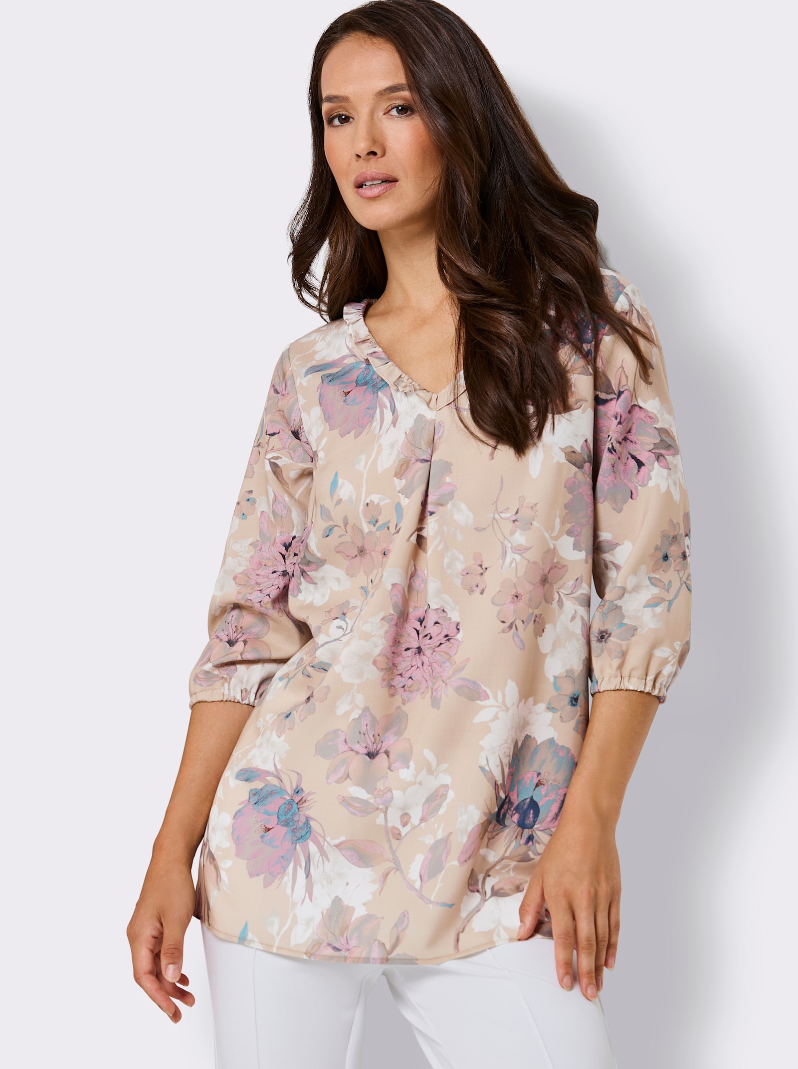 CREATION L PREMIUM Longbluse in weicher Lyocell-Qualität - sand-bedruckt