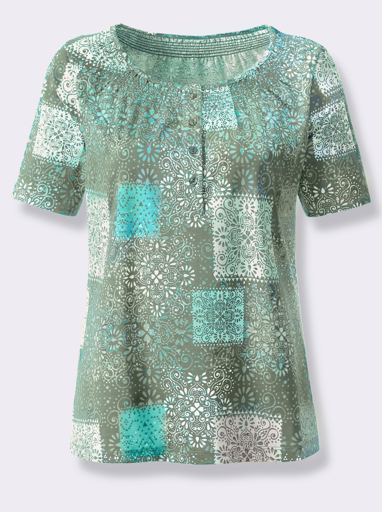 Shirt met ronde hals - turquoise geprint