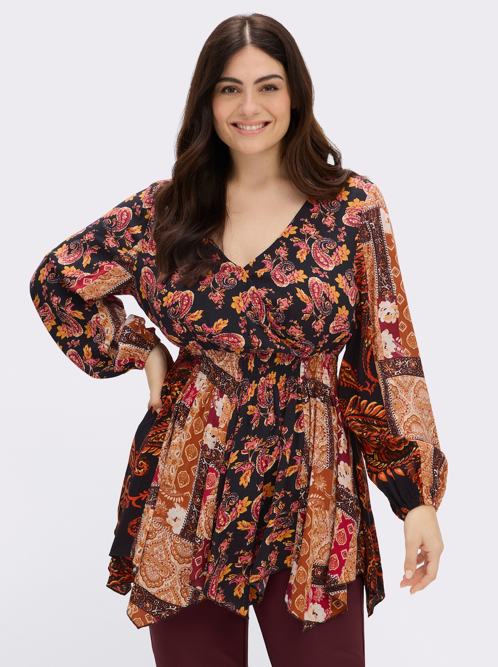 sheego by Joe Browns Tunika mit Zipfelsaum - schwarz-rostrot-gemustert