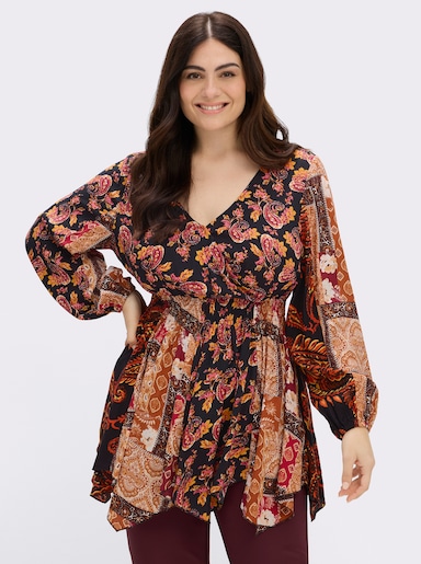 sheego by Joe Browns Tunika mit Zipfelsaum - schwarz-rostrot-gemustert