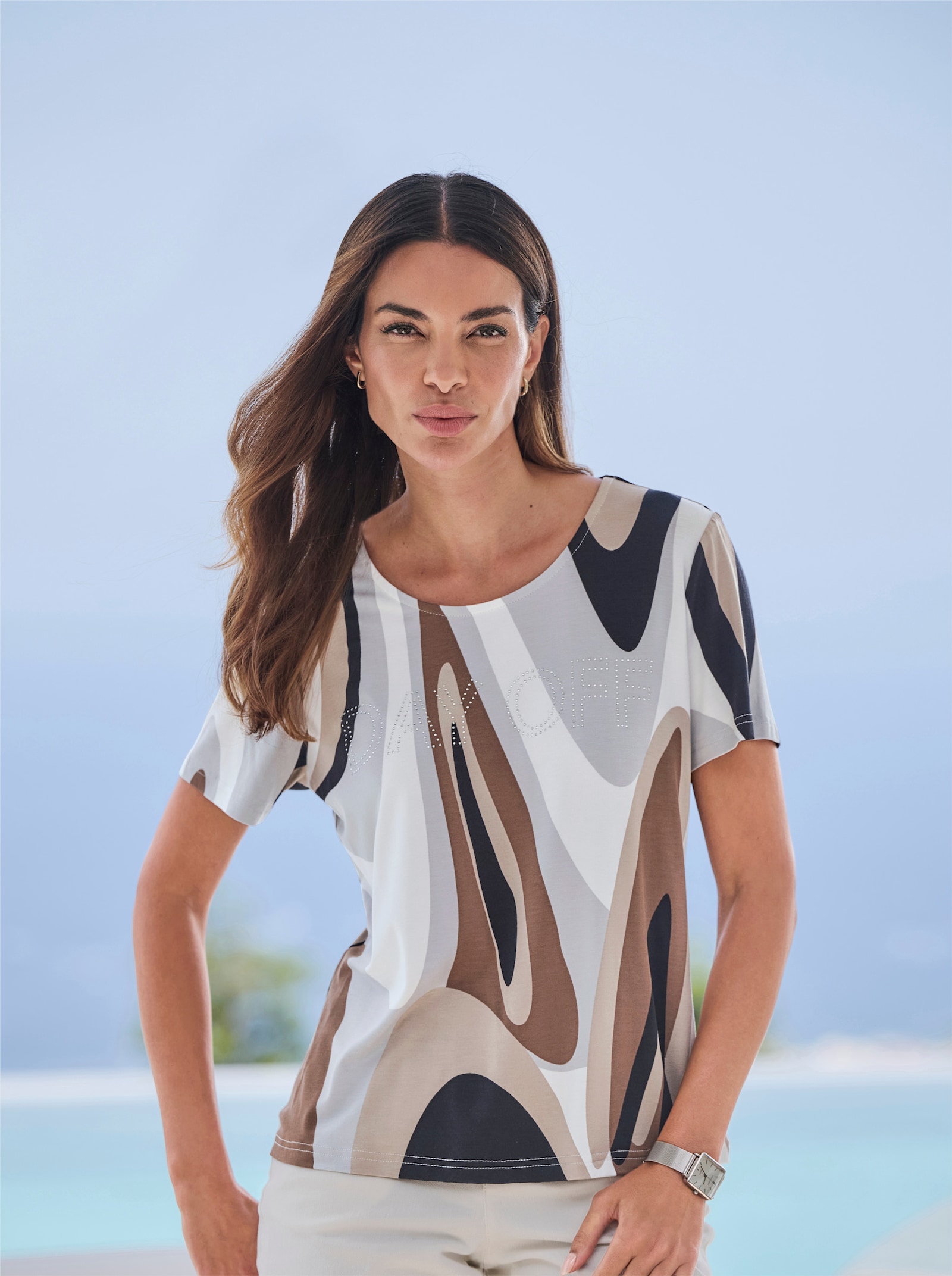 heine Kurzarmshirt mit Grafikprint - schwarz-braun-gemustert