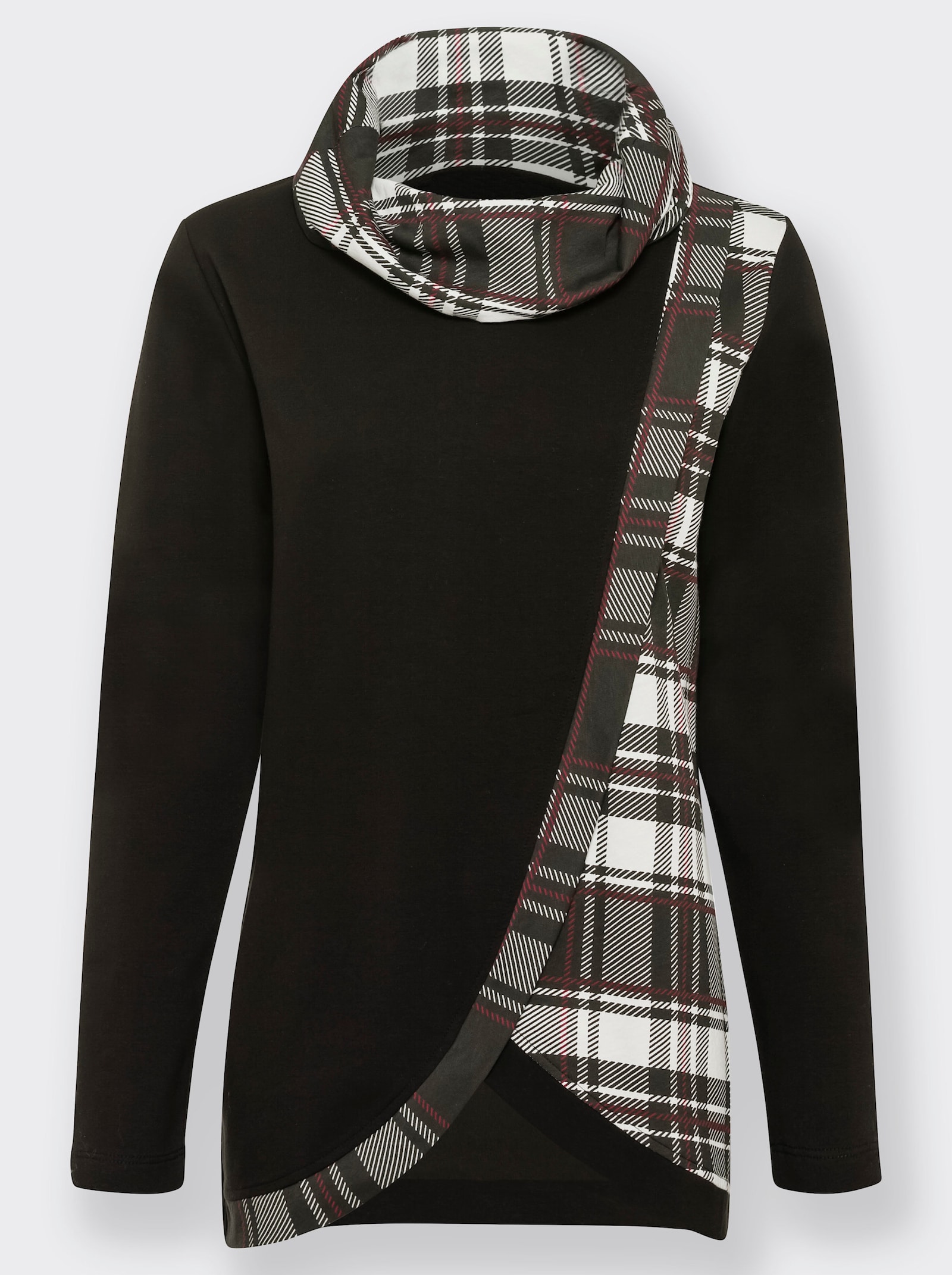 Sweatshirt mit Karo-Einsätzen - schwarz-gemustert