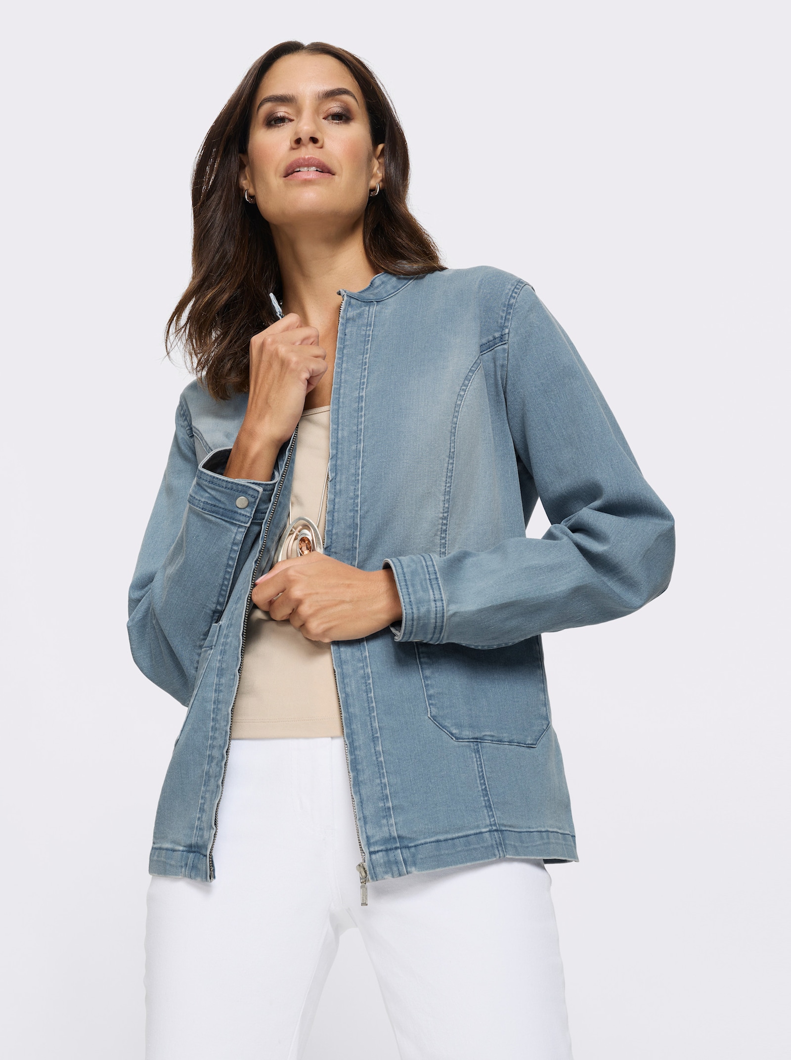 Jeansjacke mit Reißverschluss - blue-bleached