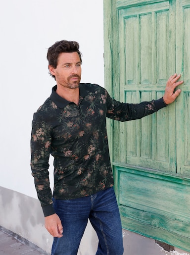 Marco Donati Langarm-Poloshirt Mit Allover-Print - moos-orange-gemustert