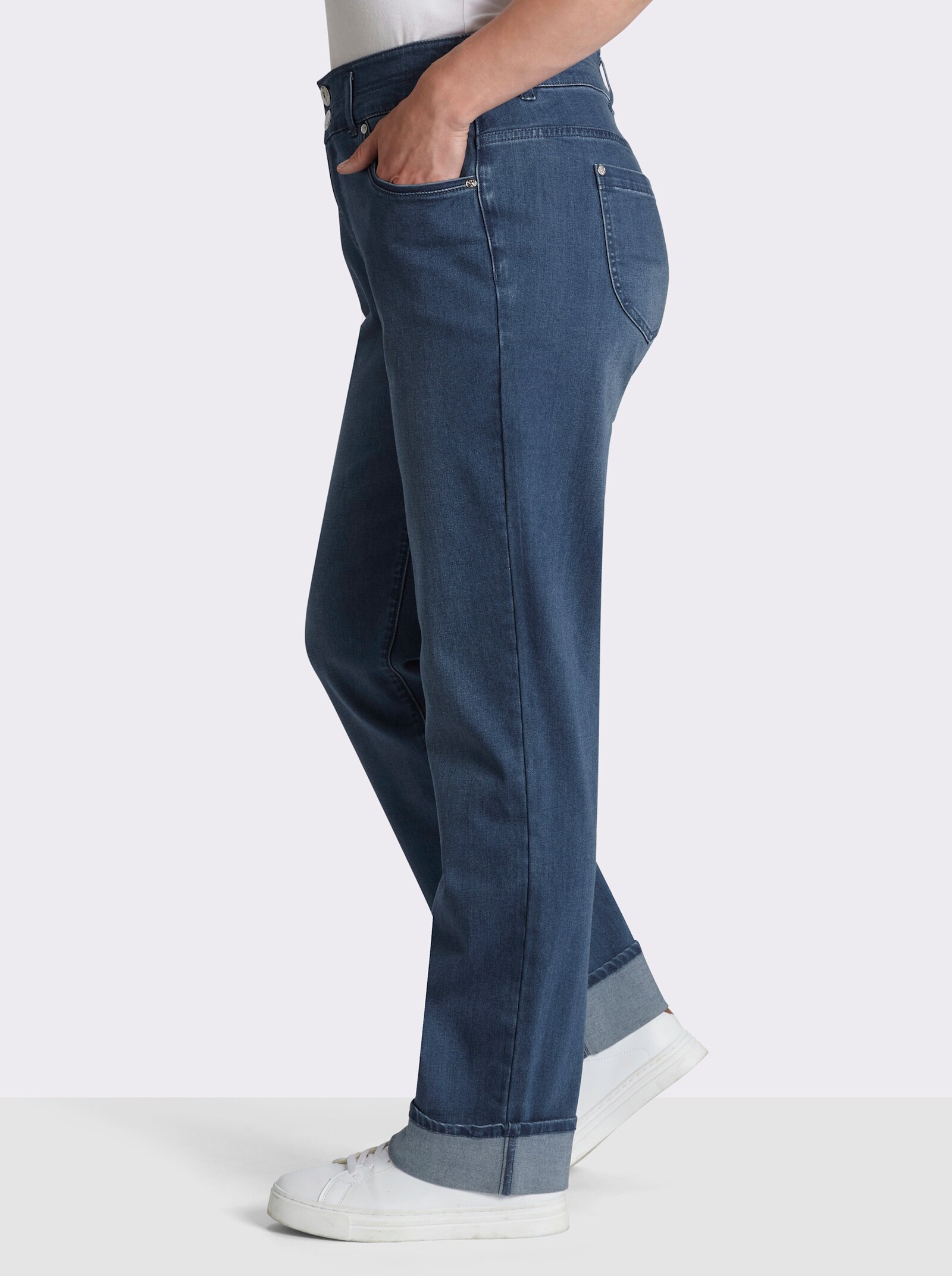 sheego Gerade Jeans mit Umschlag am Saum - blue-stone-washed