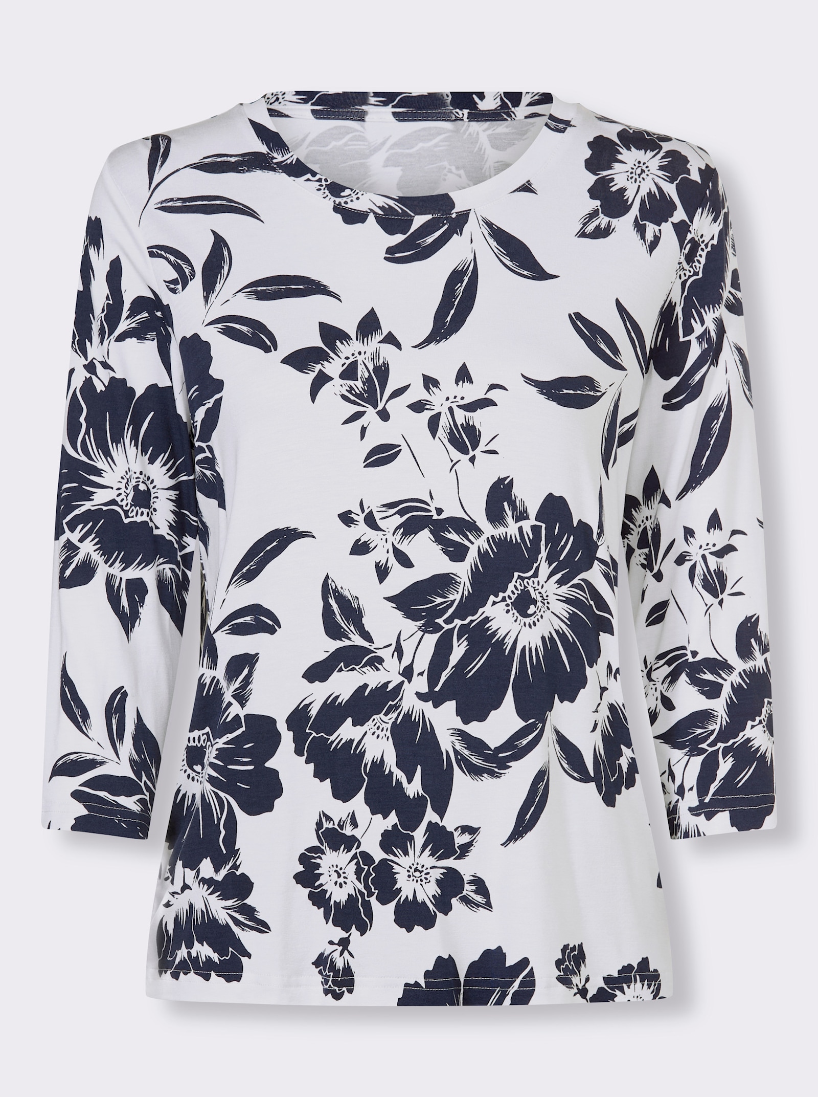Tričko s potiskem s květinovým vzorem - bílá-námořnická modrá-potisk