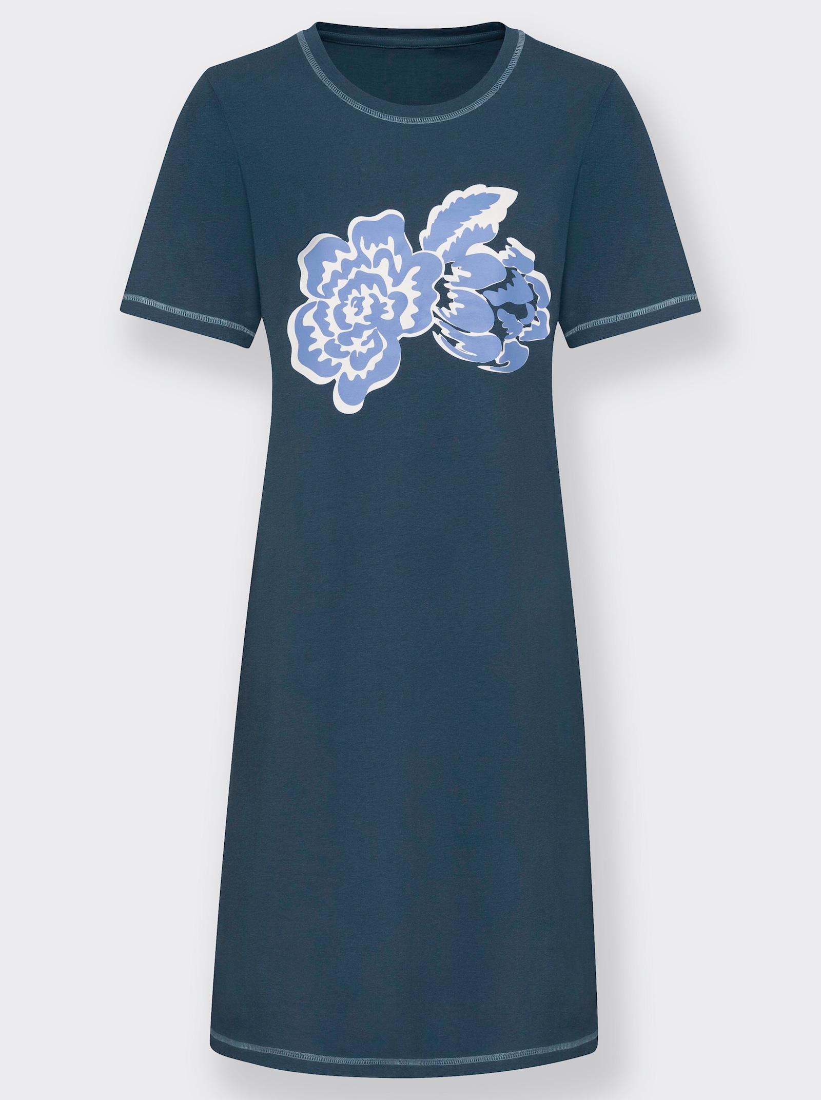 Nachthemden mit platziertem Blüten-Druck - blau + marine
