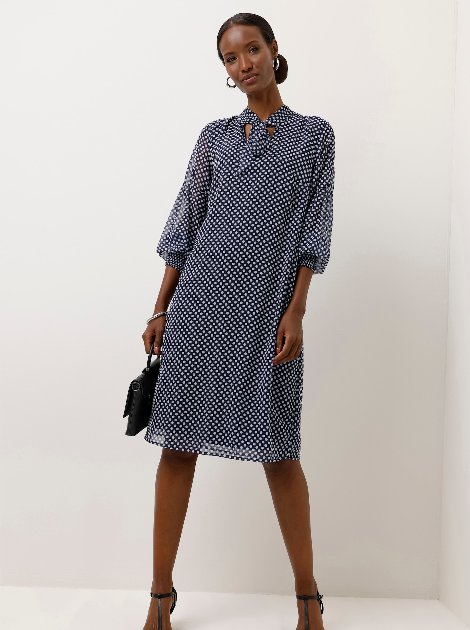 Druckkleid mit Viskose-Futter - marine-ecru-bedruckt