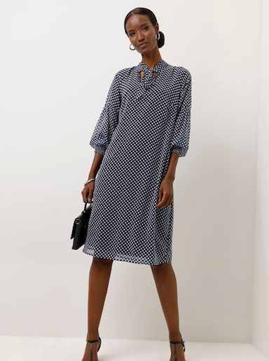 Druckkleid mit Viskose-Futter - marine-ecru-bedruckt