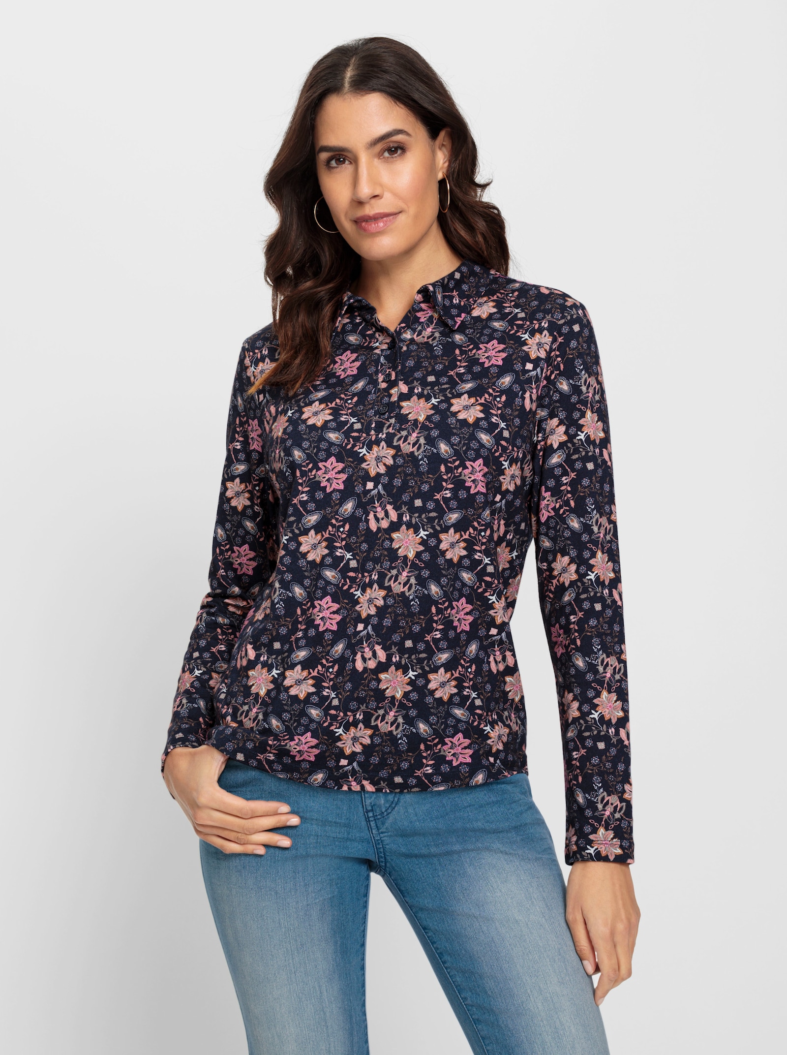 Print-Shirt mit Hemdkragen - marine-rosenquarz-bedruckt