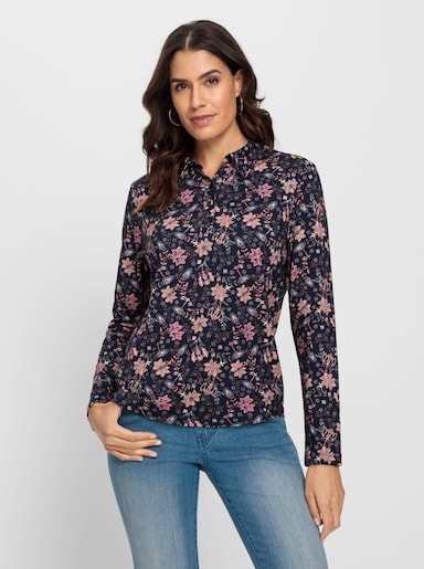 Print-Shirt mit Hemdkragen - marine-rosenquarz-bedruckt