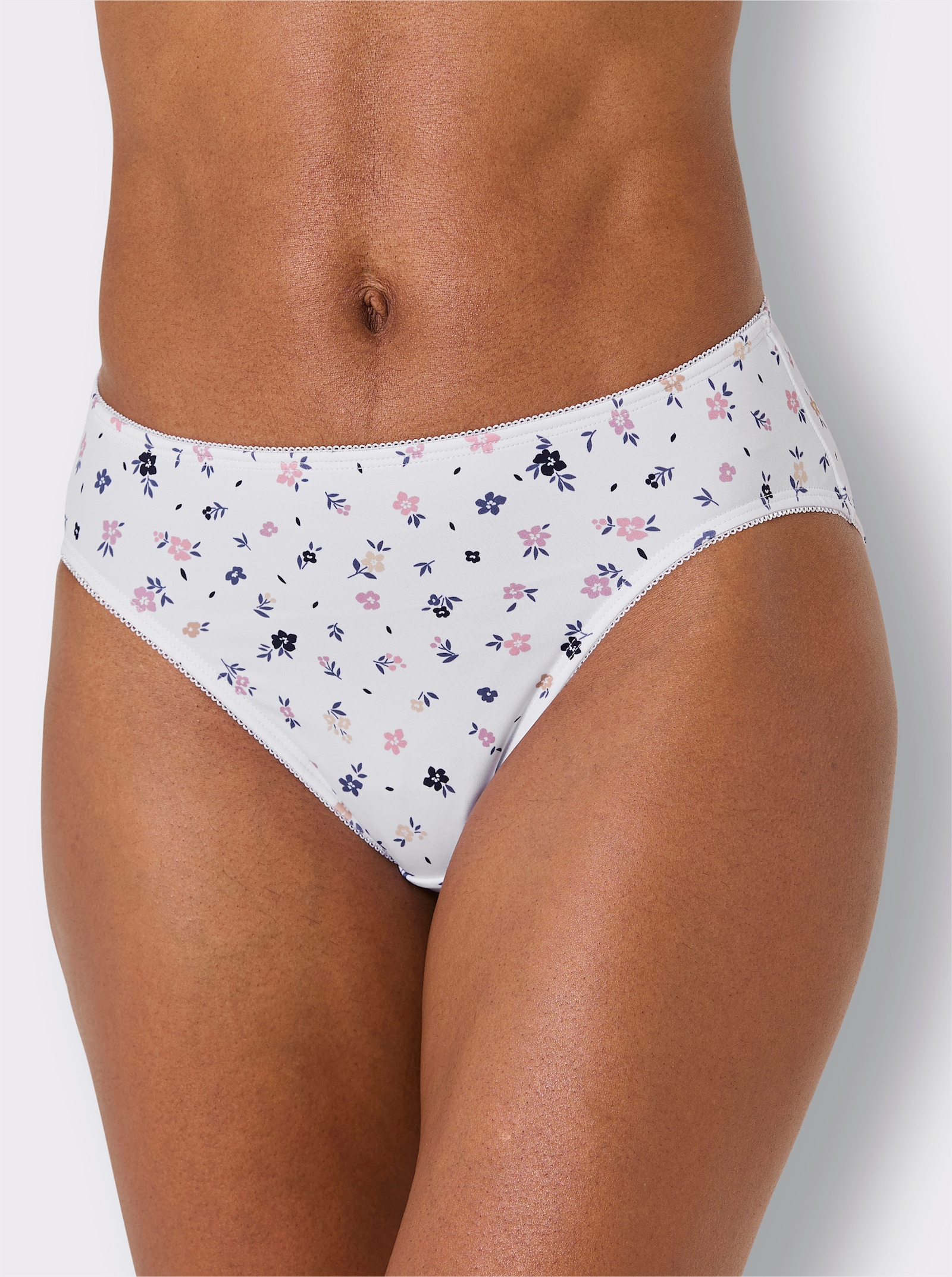 wäschepur Jazzpants mit Mäusezähnchenborte - weiß-mauve + weiß