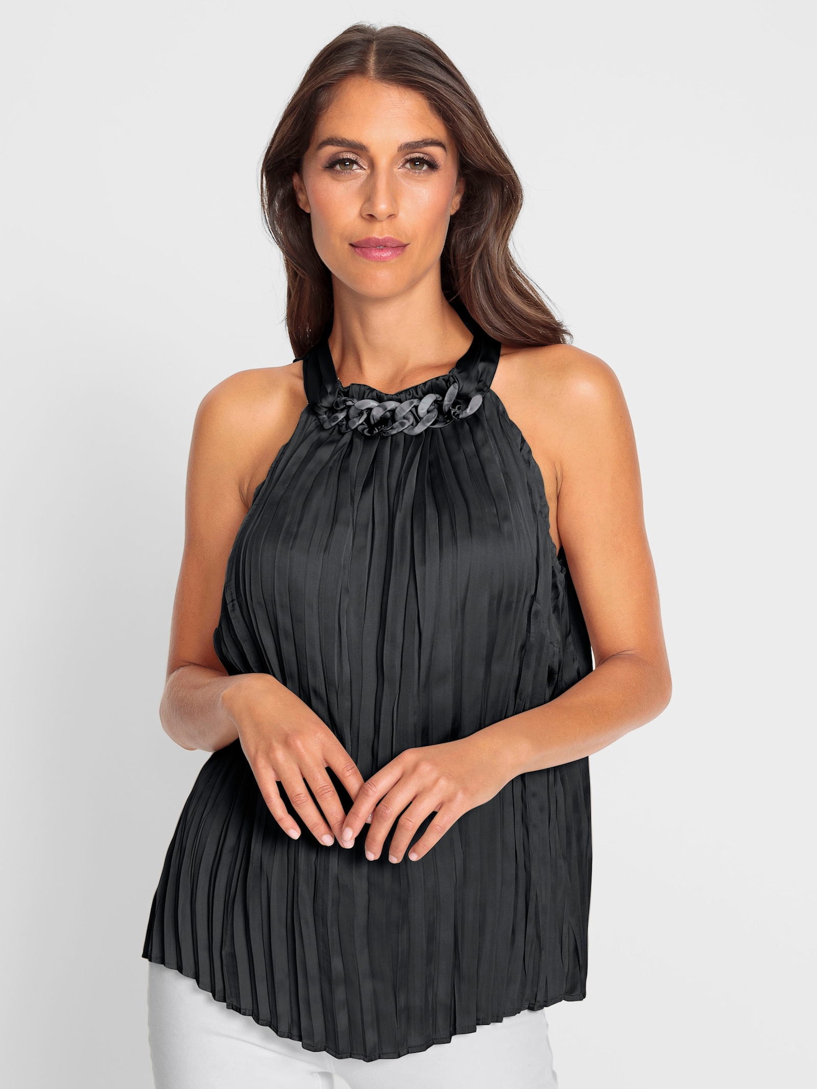heine Pliseetop mit Ketten-Verzierung - schwarz