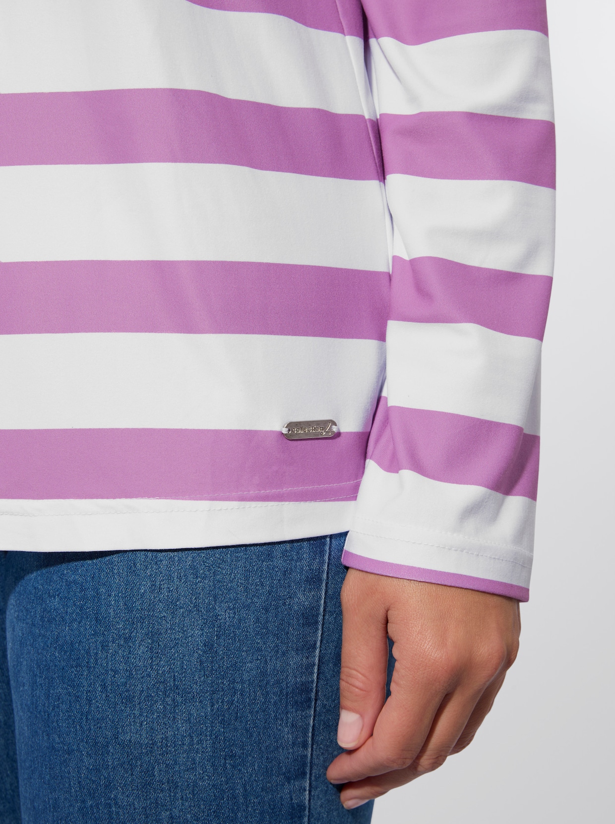 Shirtjacke - orchidee-weiß-geringelt