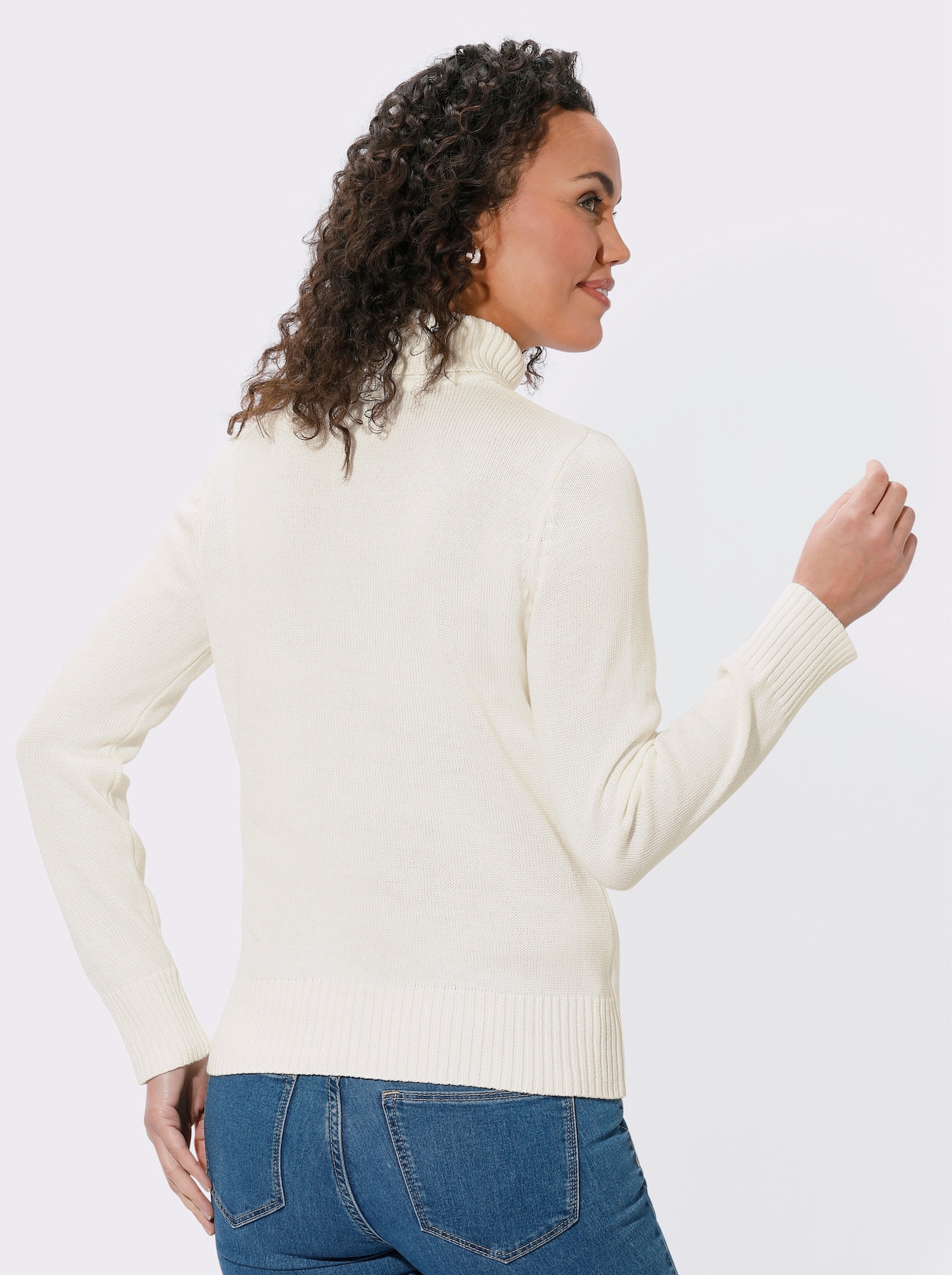 Rollkragenpullover im Baumwoll-Mix - wollweiß