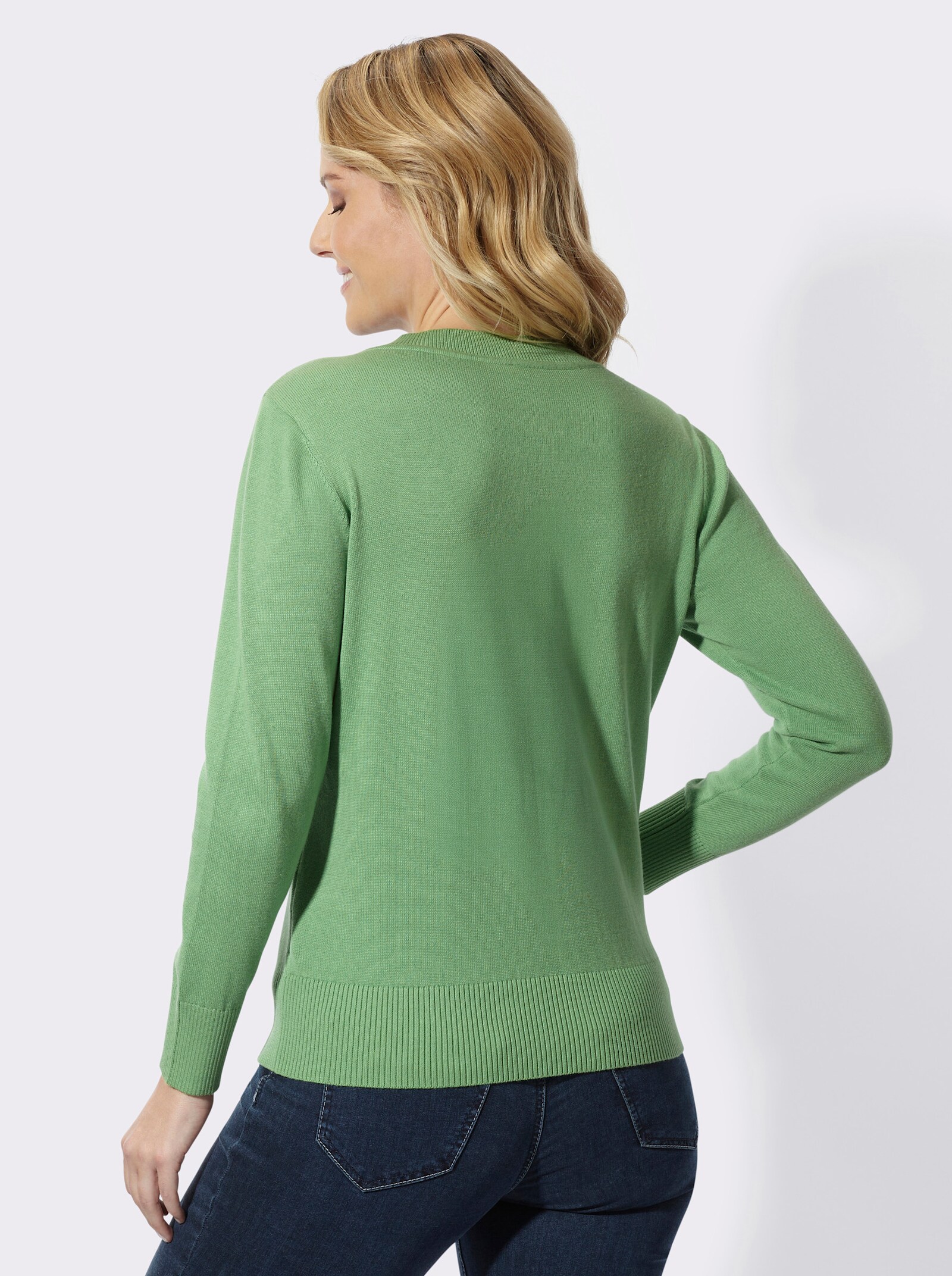 V-Ausschnitt-Pullover aus reiner Baumwolle - apfel