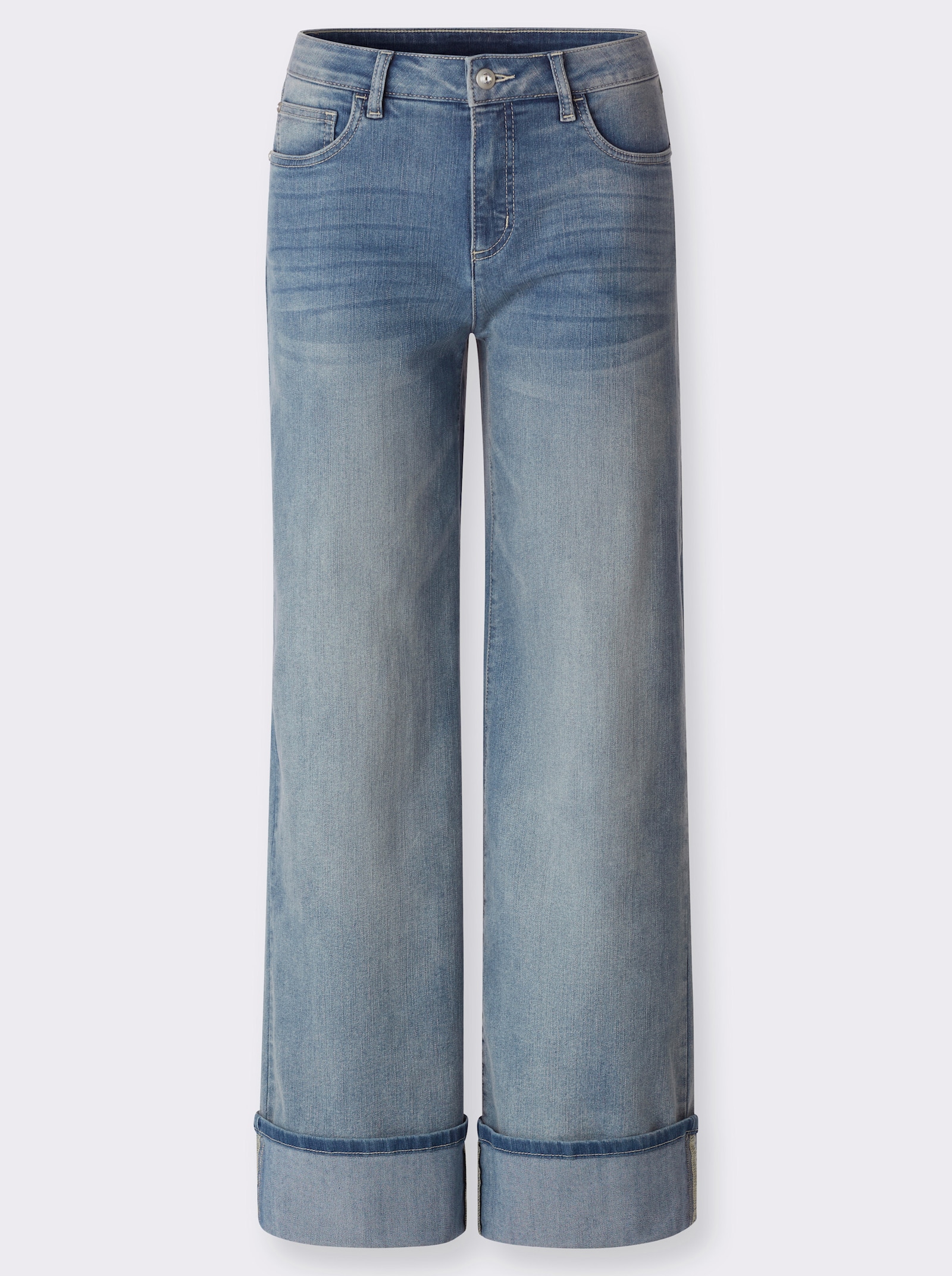 heine 5-Pocket-Jeans mit fixiertem Beinaufschlag - blue-bleached