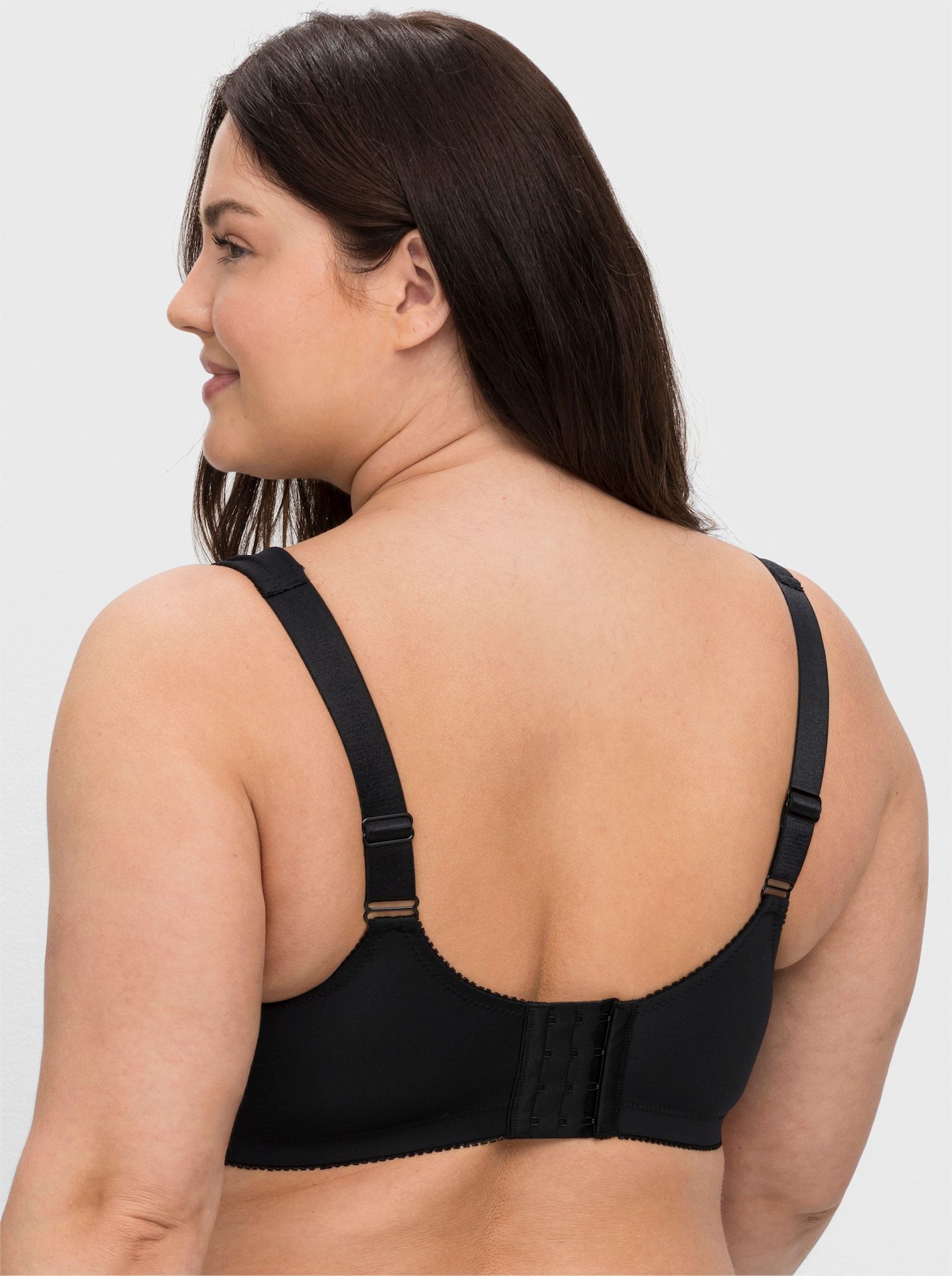 sheego Bügel-BH mit Spitze und Kontrastfutter - schwarz + taupe