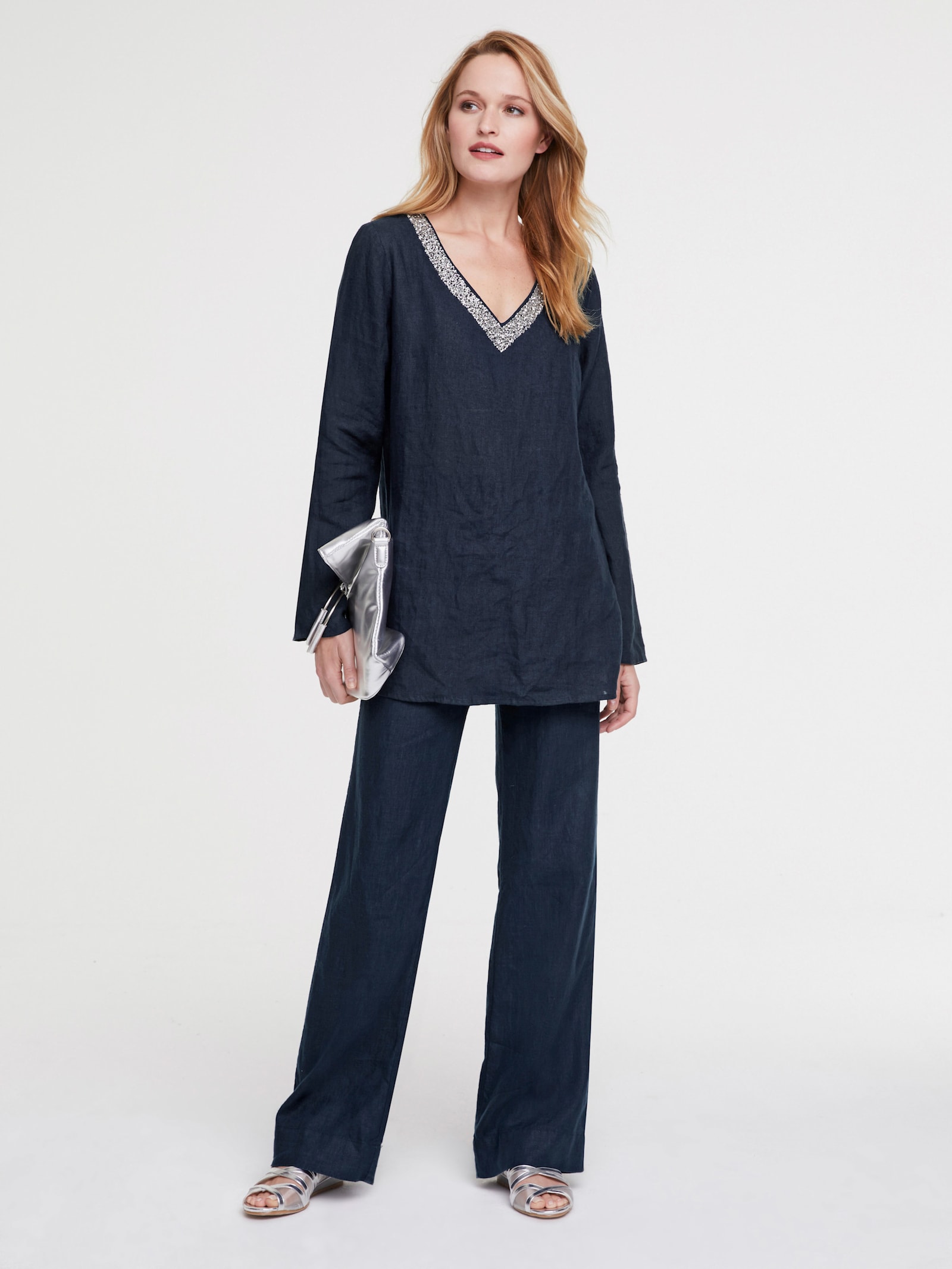 heine Leinenhose mit weit geschnittenen Beinen - nachtblau