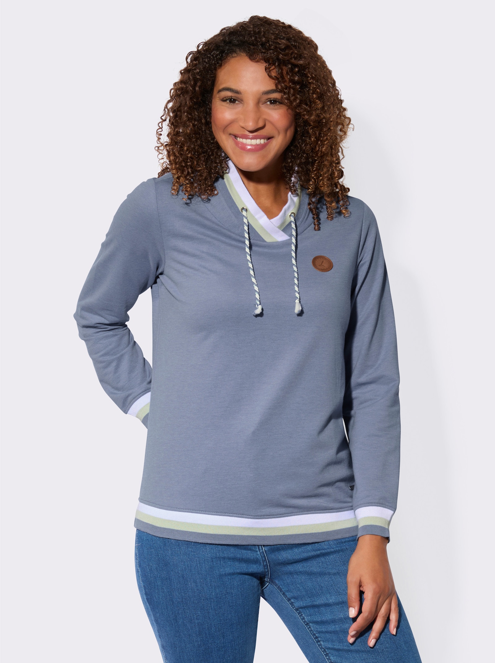 Sweatshirt mit überlappendem Rollkragen - taubenblau