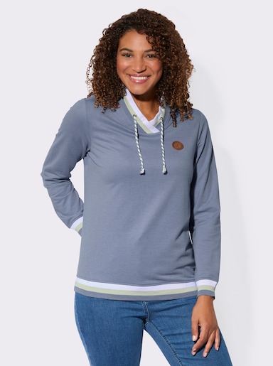 Sweatshirt mit überlappendem Rollkragen - taubenblau