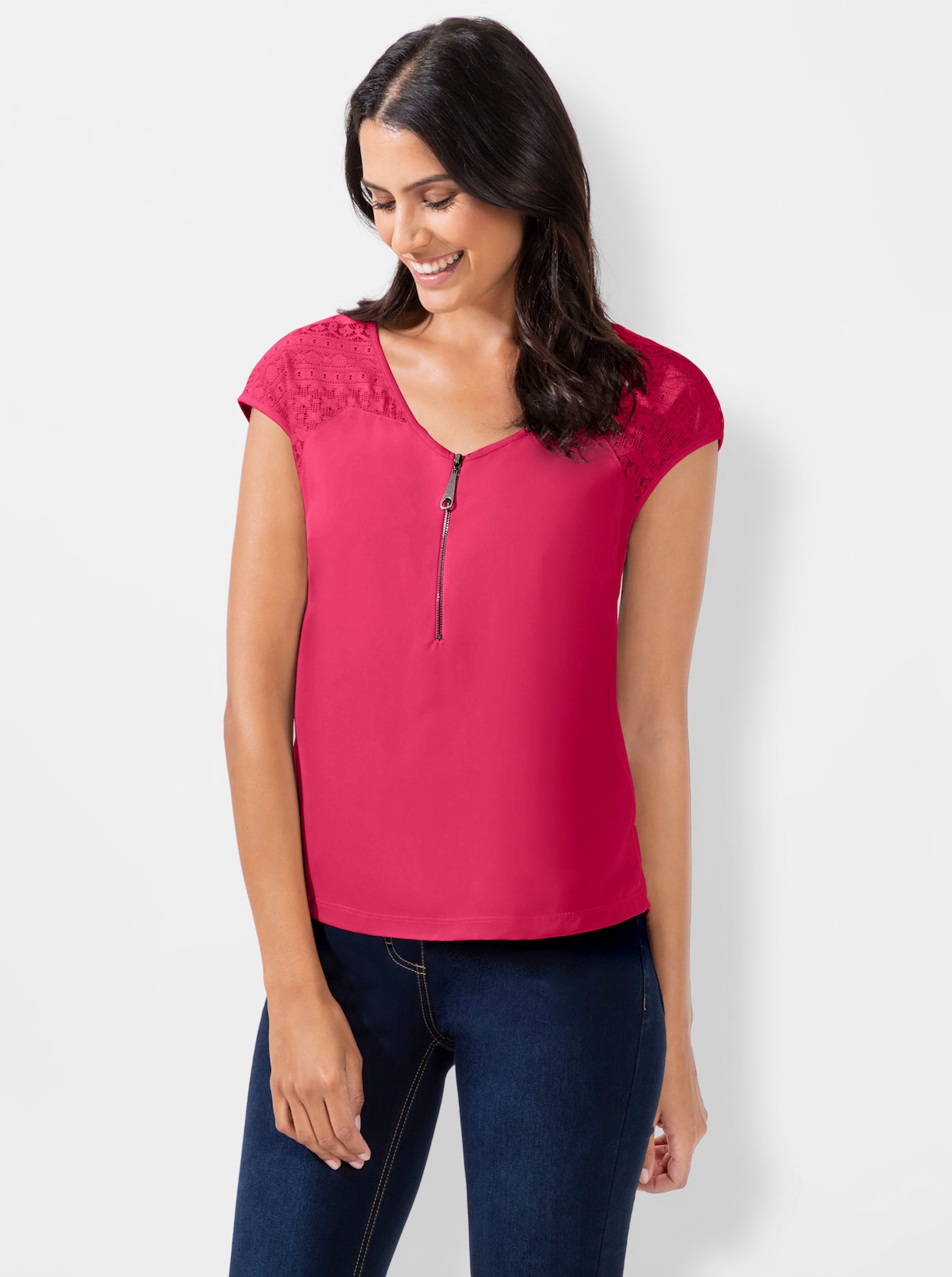 T-shirt en V - fuchsia