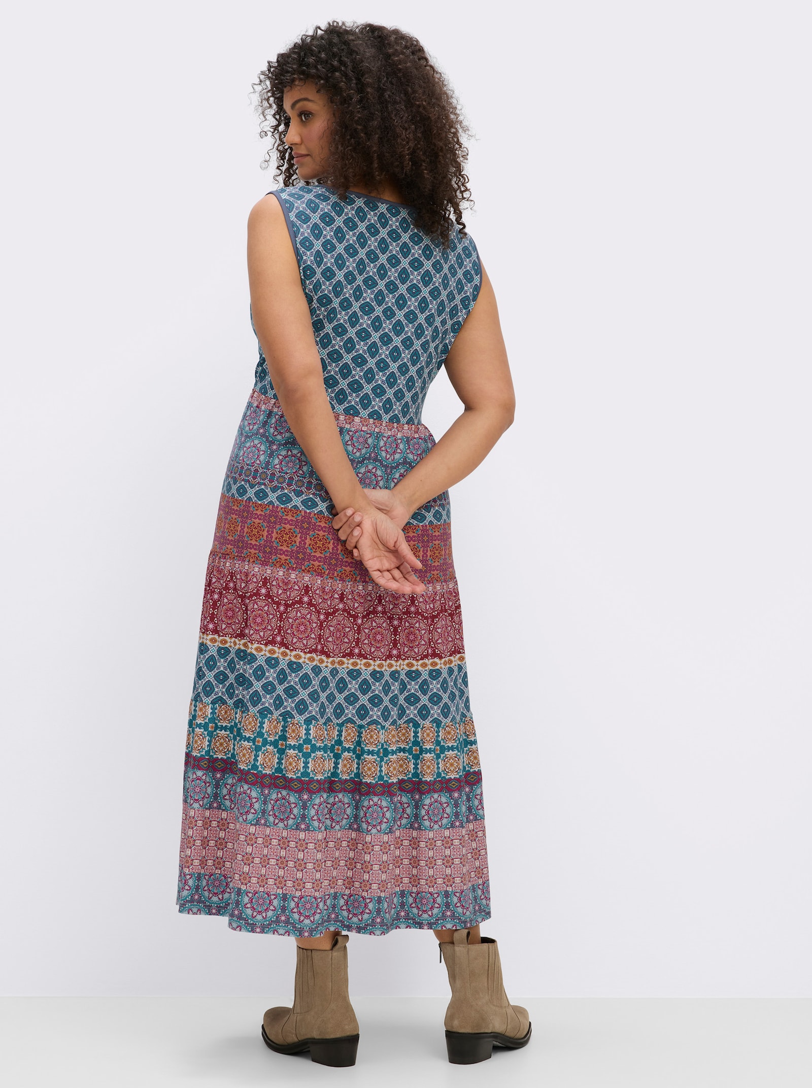 Stufenkleid mit Ornament-Druck - jeansblau-kirsche-bedruckt