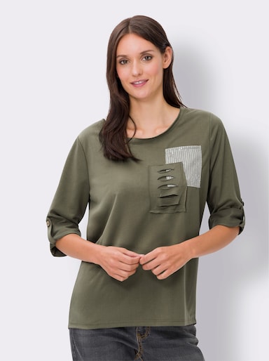 heine 3/4-Arm-Shirt mit Pailletten - khaki