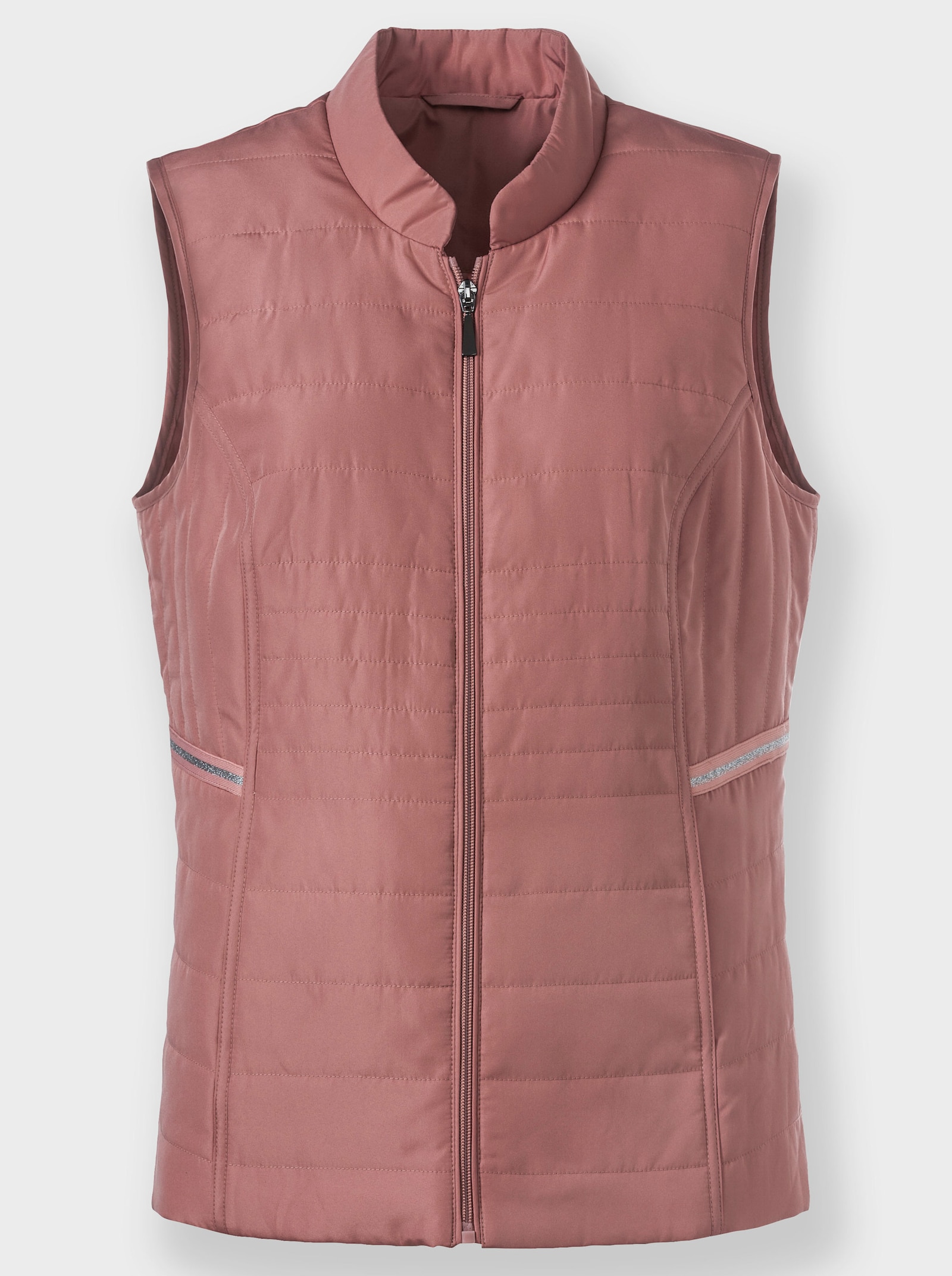 Steppweste mit Stehkragen und Zierband - rosenholz