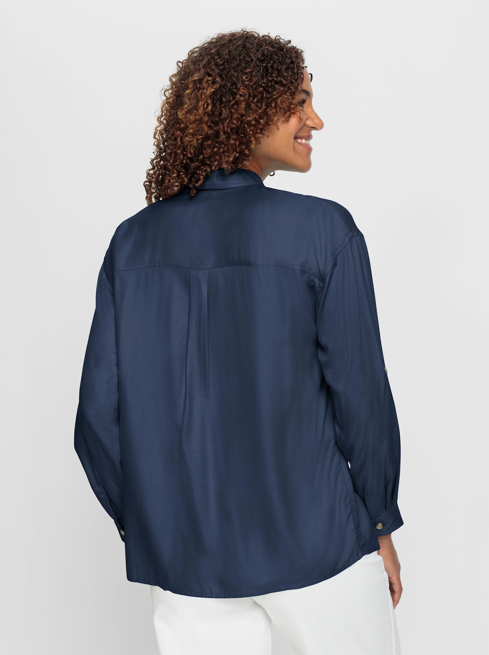 Hemdbluse aus reiner Viskose - dunkelblau