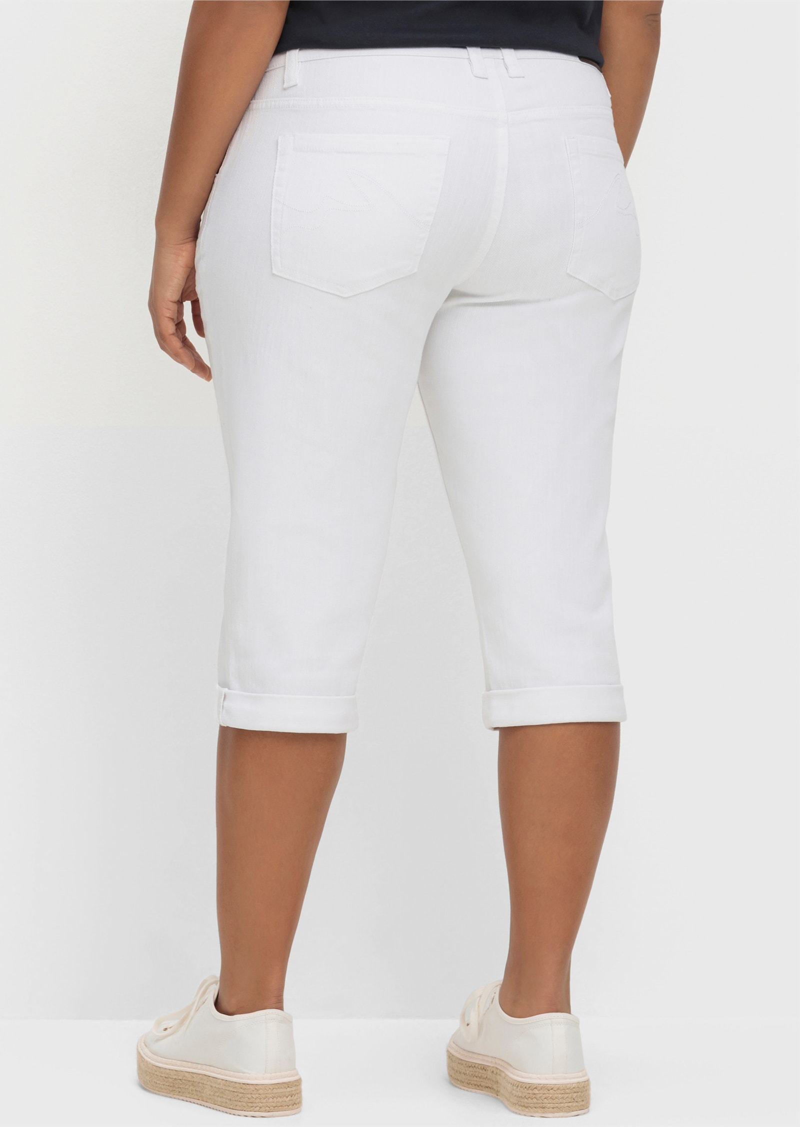 sheego Capri-jeans met used-effecten - white denim