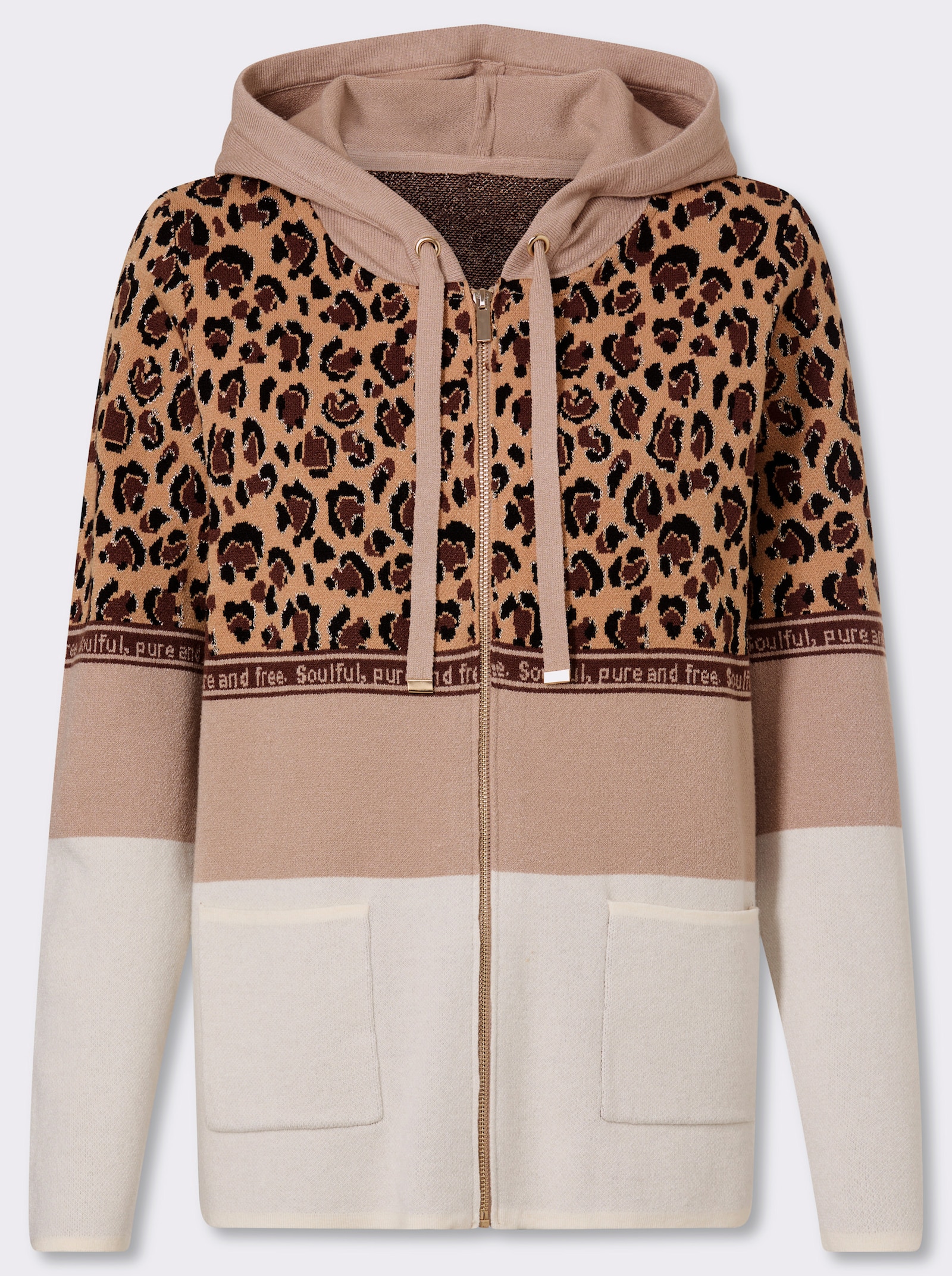 heine Kapuzenstrickjacke mit Animal-Dessin - schoko-champagner-gemustert