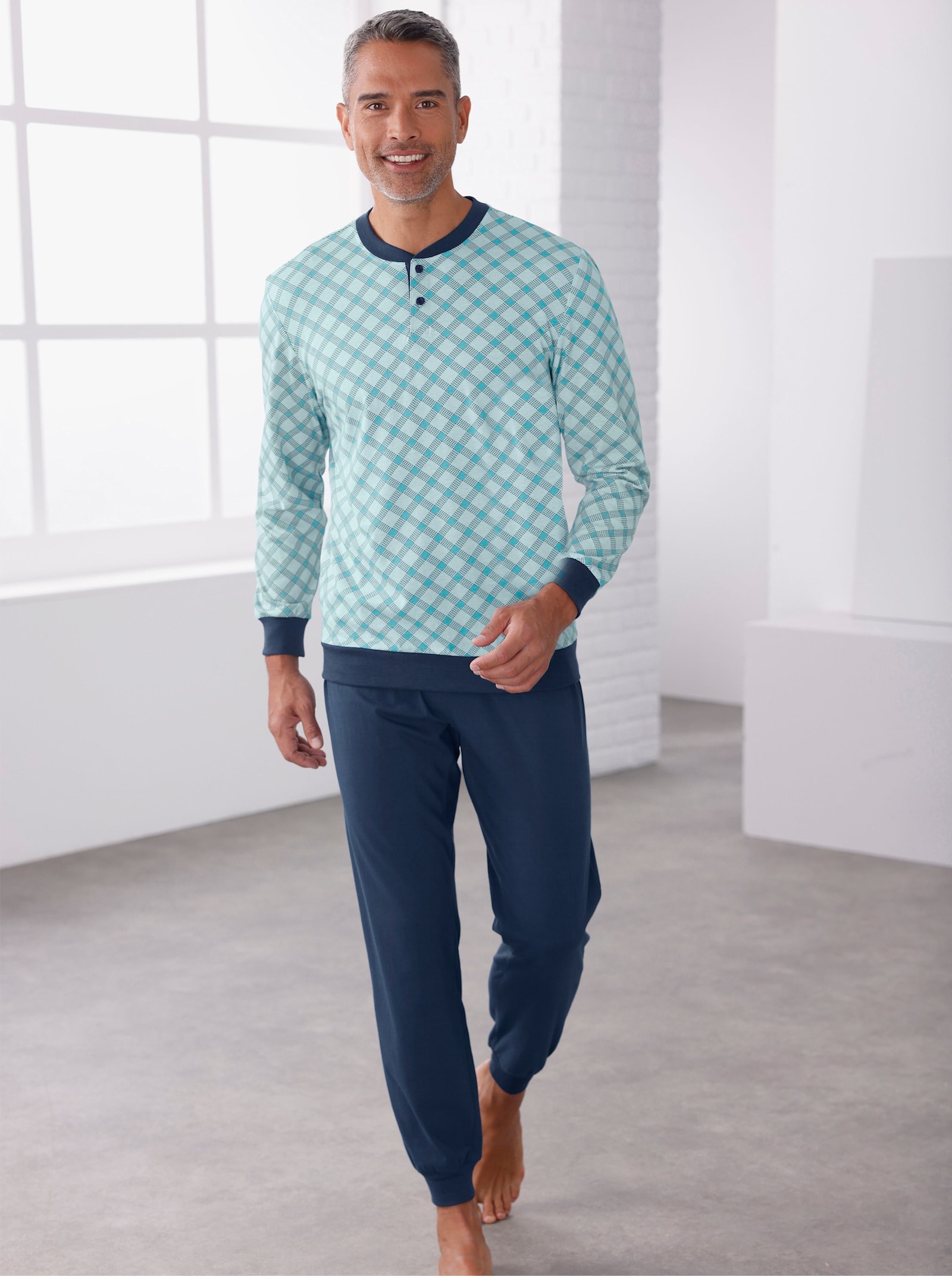 Pyžamo s elastickými náplety - akvamarínová-tmavěmodrá