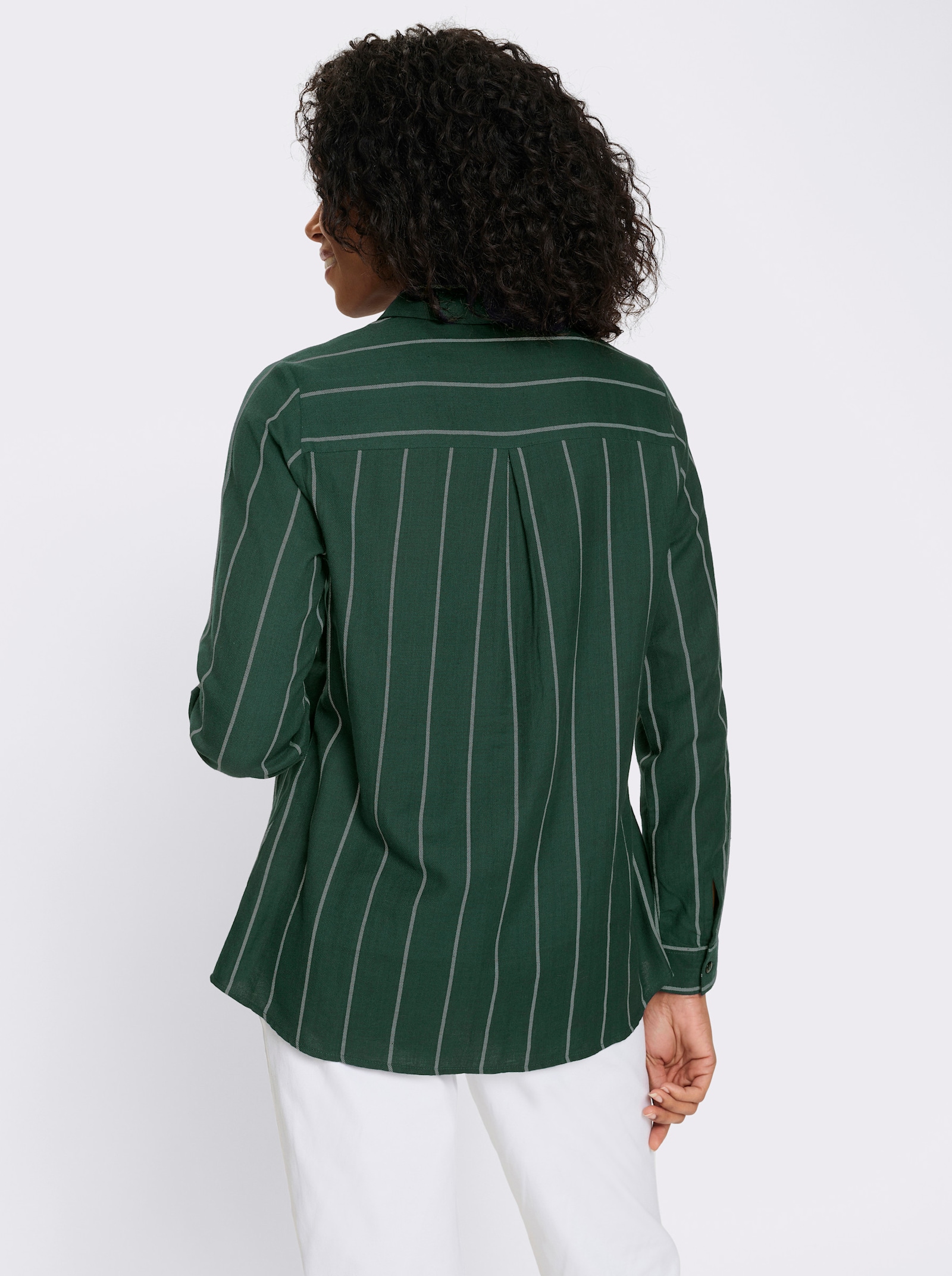 Longbluse im Streifen-Dessin - moos-ecru-gestreift