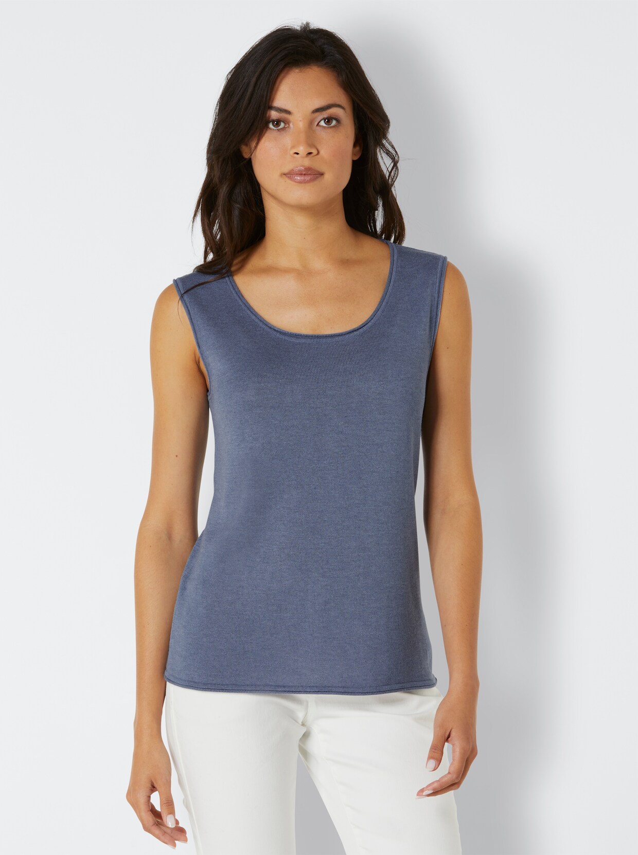 Creation L Premium Seiden-Kaschmir-Stricktop - bleu-meliert