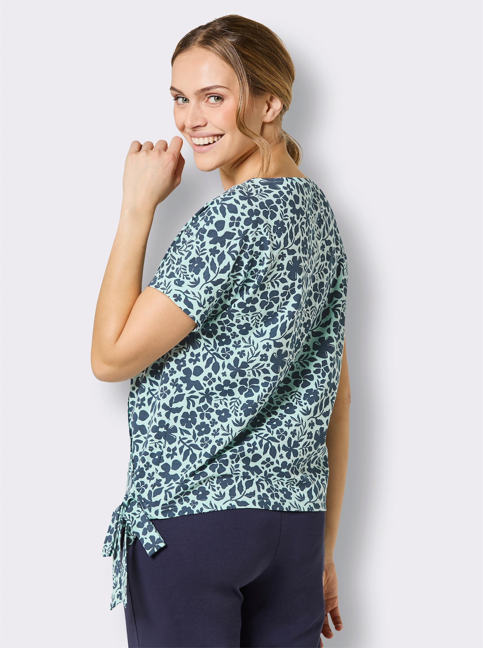 Catamaran Sports Funktionsshirt in Wickel-Optik - dunkelblau-mint-gemustert