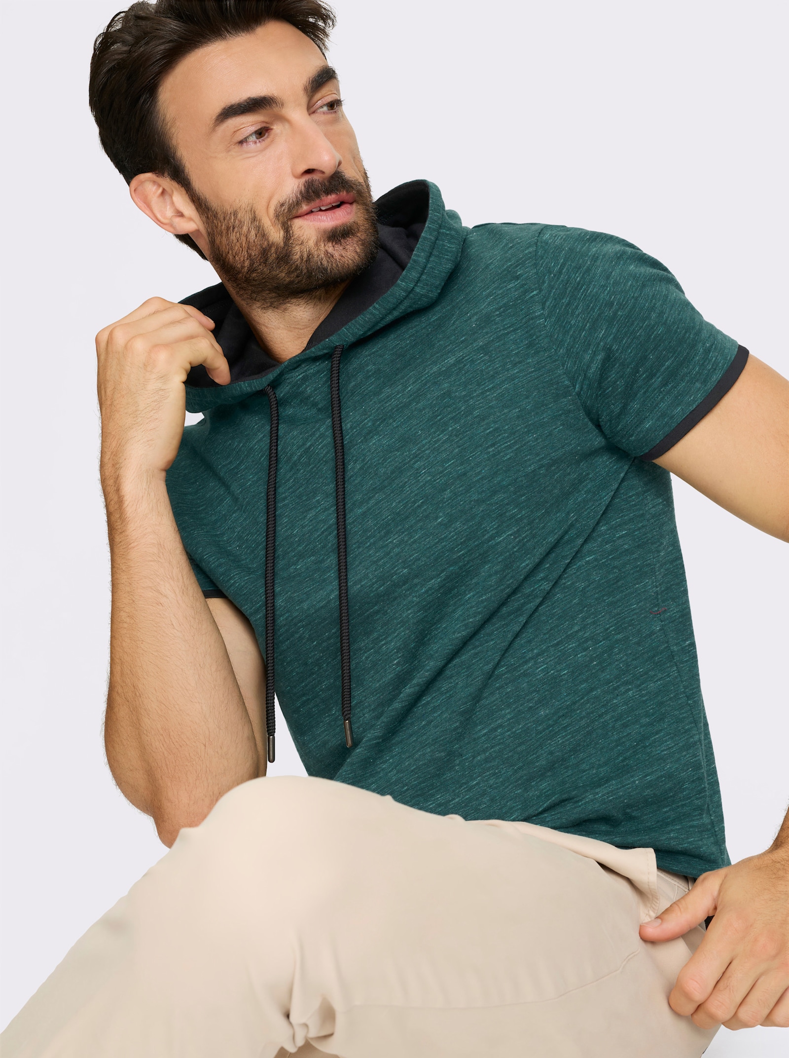 Catamaran Shirt met capuchon in gemêleerde look - petrol/mint gemêleerd