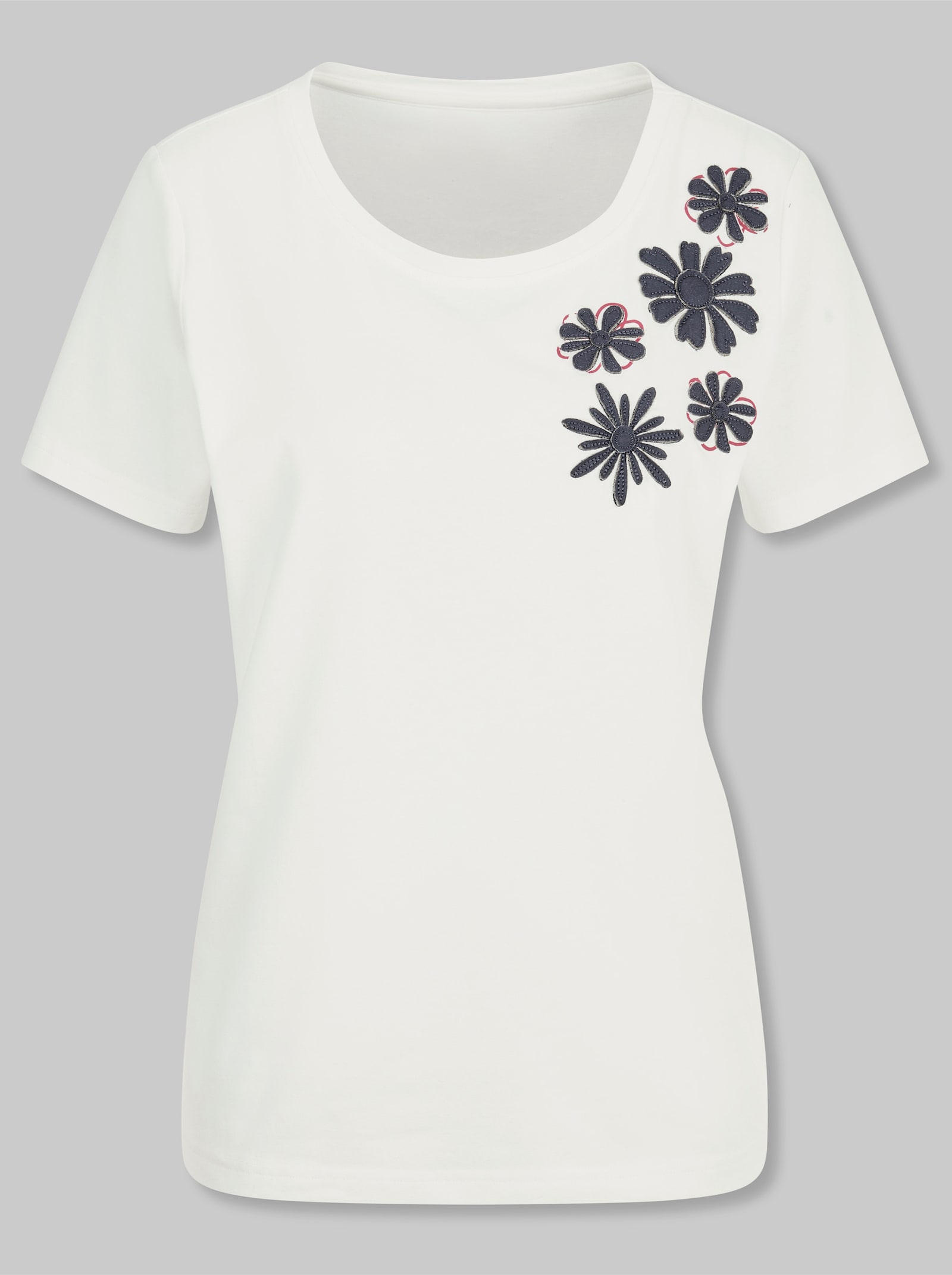 heine Kurzarmshirt mit Blüten-Applikation - ecru