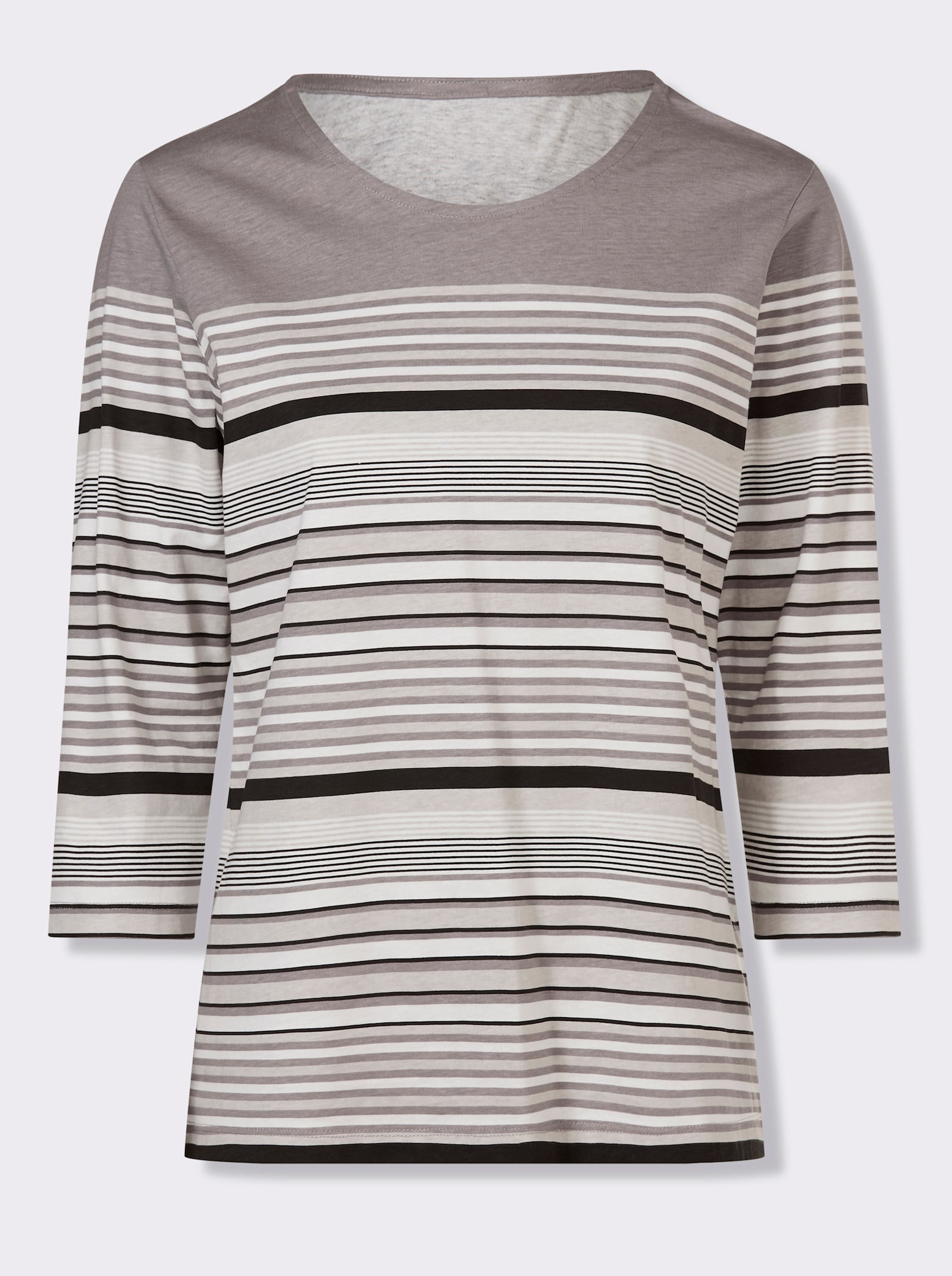 3/4-Arm-Shirt aus Baumwolle, gestreift - grau-ecru-geringelt