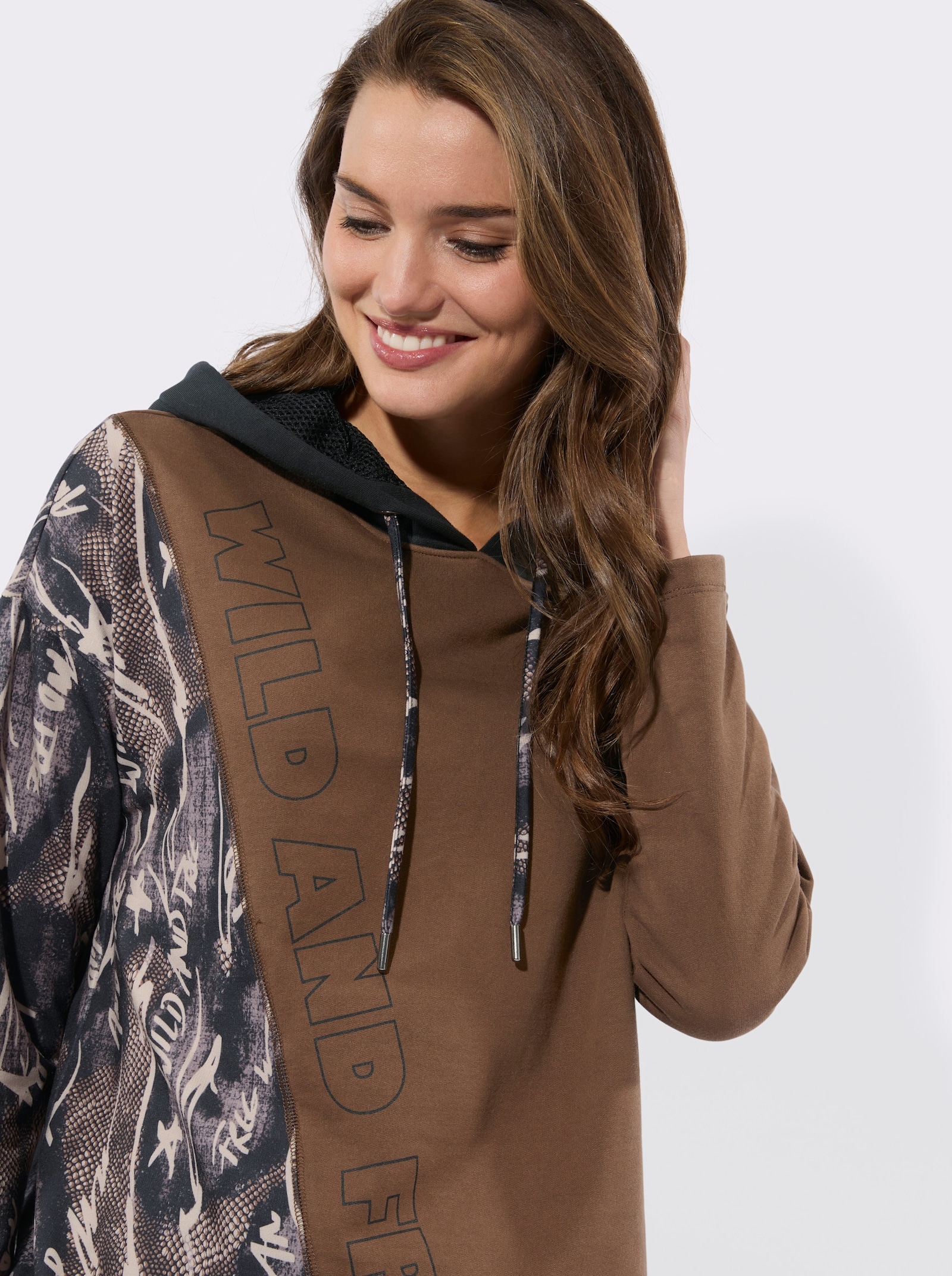 Longsweatshirt in asymmetrischem Schnitt - taupe