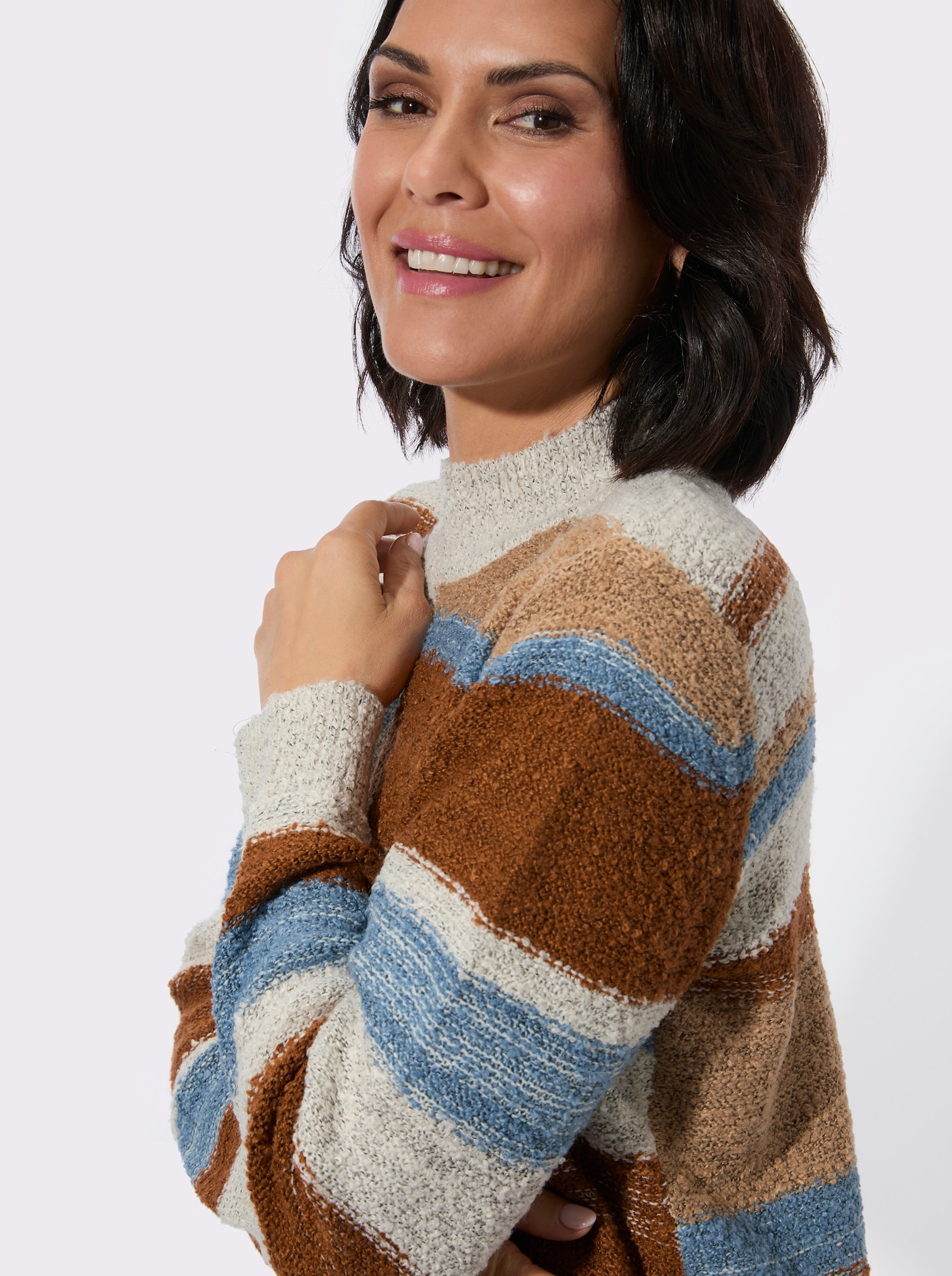 Stehkragenpullover mit Intarsienmuster - champagner-cognac-gemustert