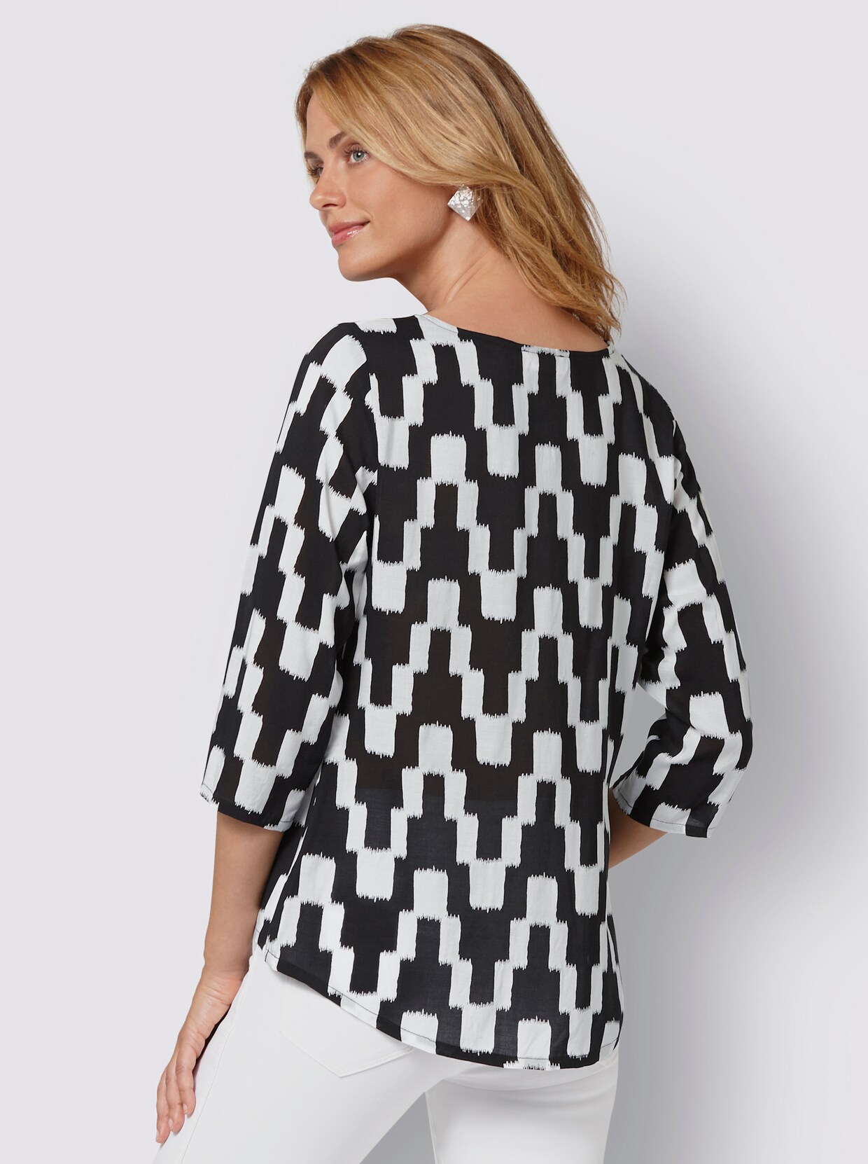Comfortabele blouse - zwart/wit geprint