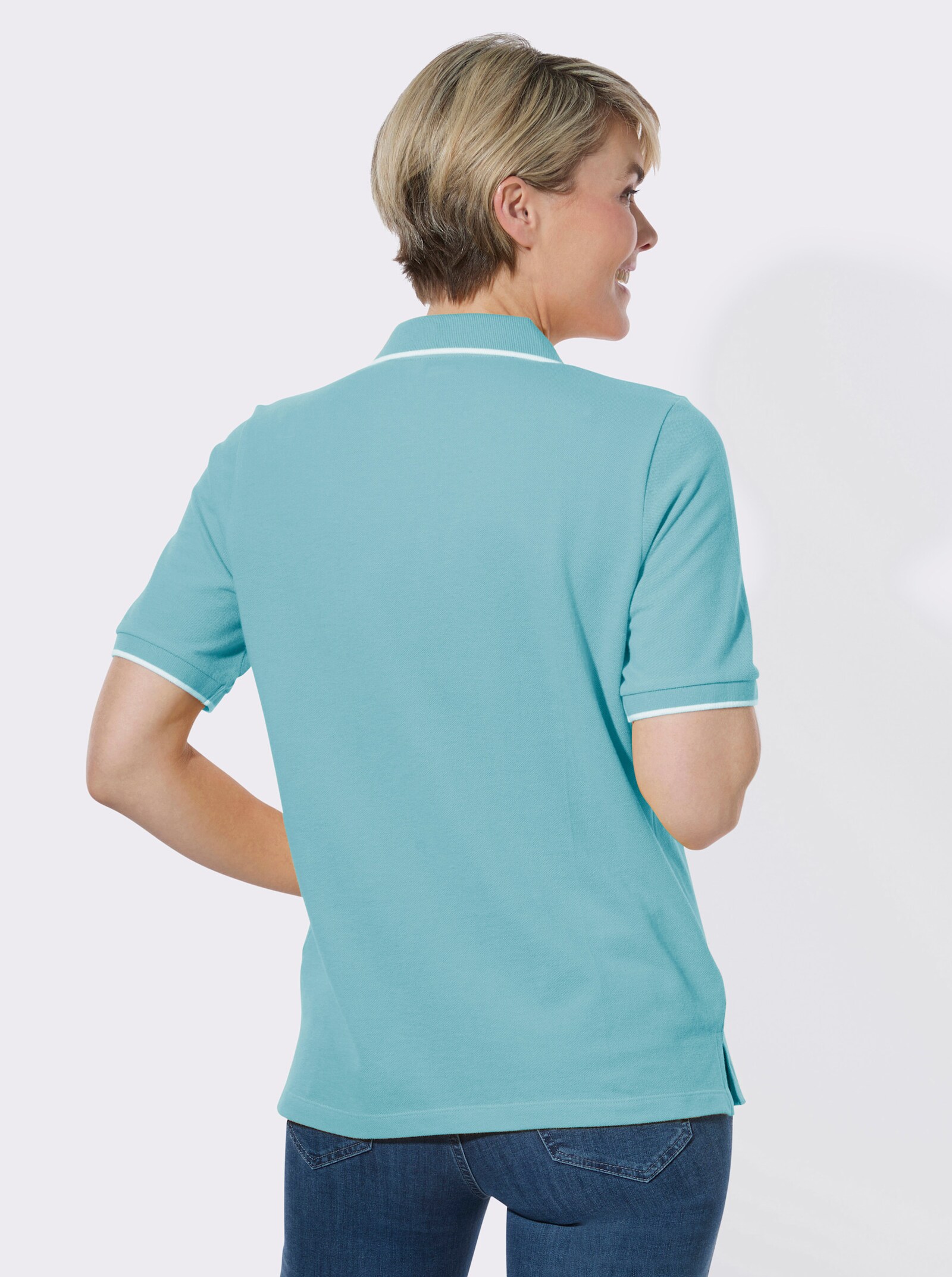 Poloshirt mit Kontrastdetails - aquamarin
