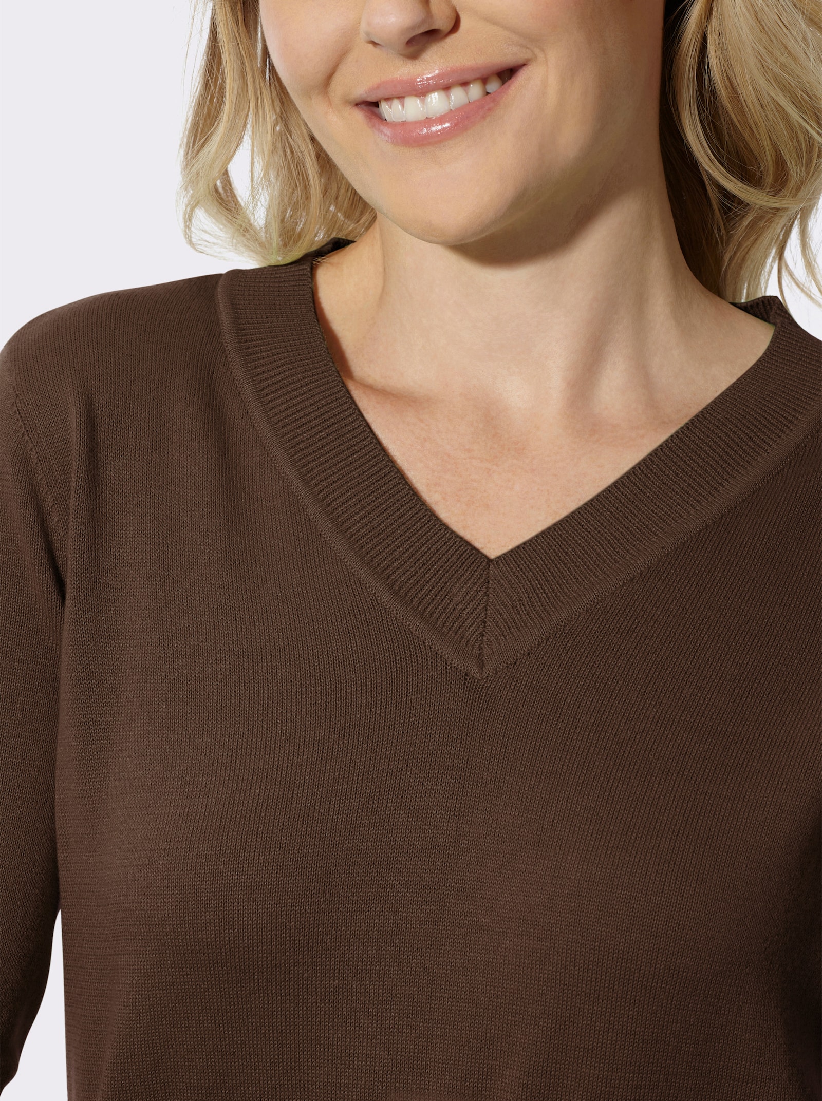 V-Ausschnitt-Pullover aus reiner Baumwolle - schoko